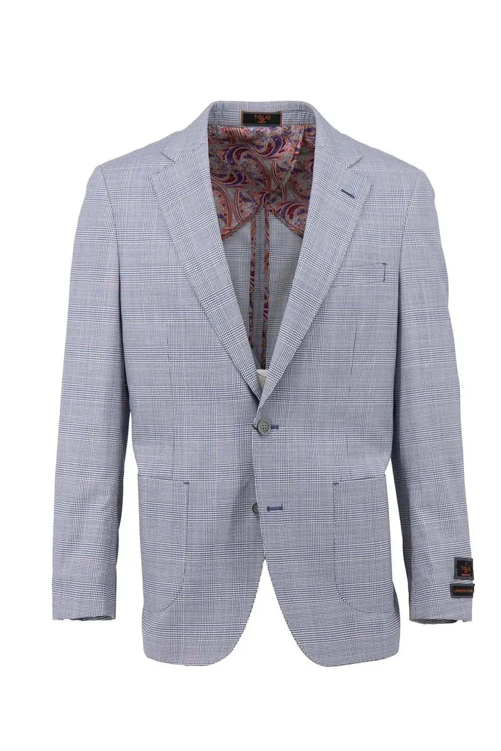 Tiglio Luxe Light Blue Glen Plaid Dolcetto/THP Modern Fit half lined, Pure Wool Jacket TL4036 City Ready Wear Light Outdoor Layer