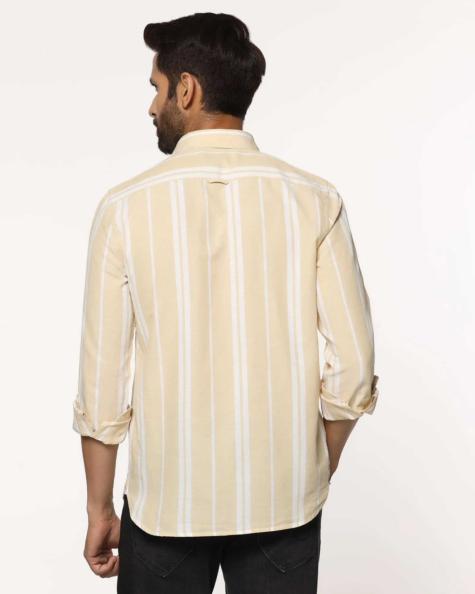 Classic Color Winter Collection Linen Casual Yellow Stripe Shirt - Breton