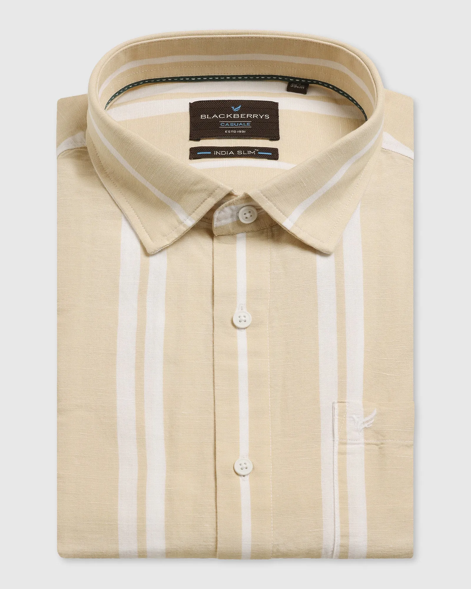 Linen Casual Yellow Stripe Shirt - Breton Wrinkle Free Care All-Ages Fit