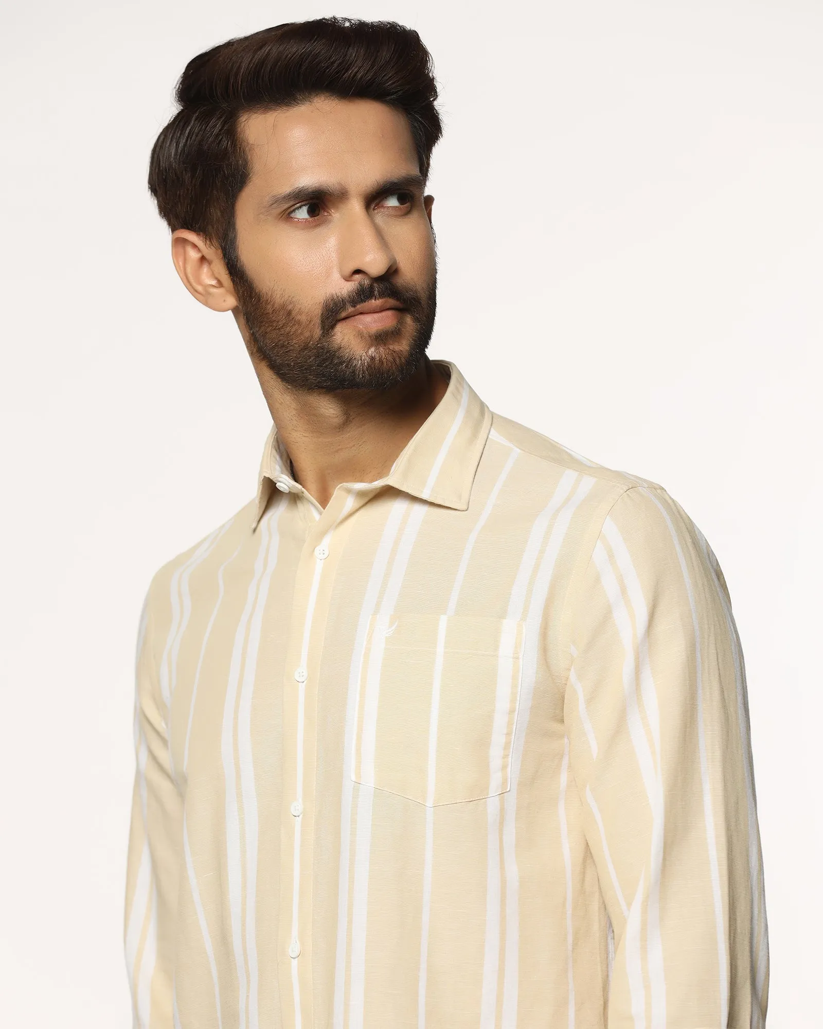 Corporate Event Urban Edge Linen Casual Yellow Stripe Shirt - Breton