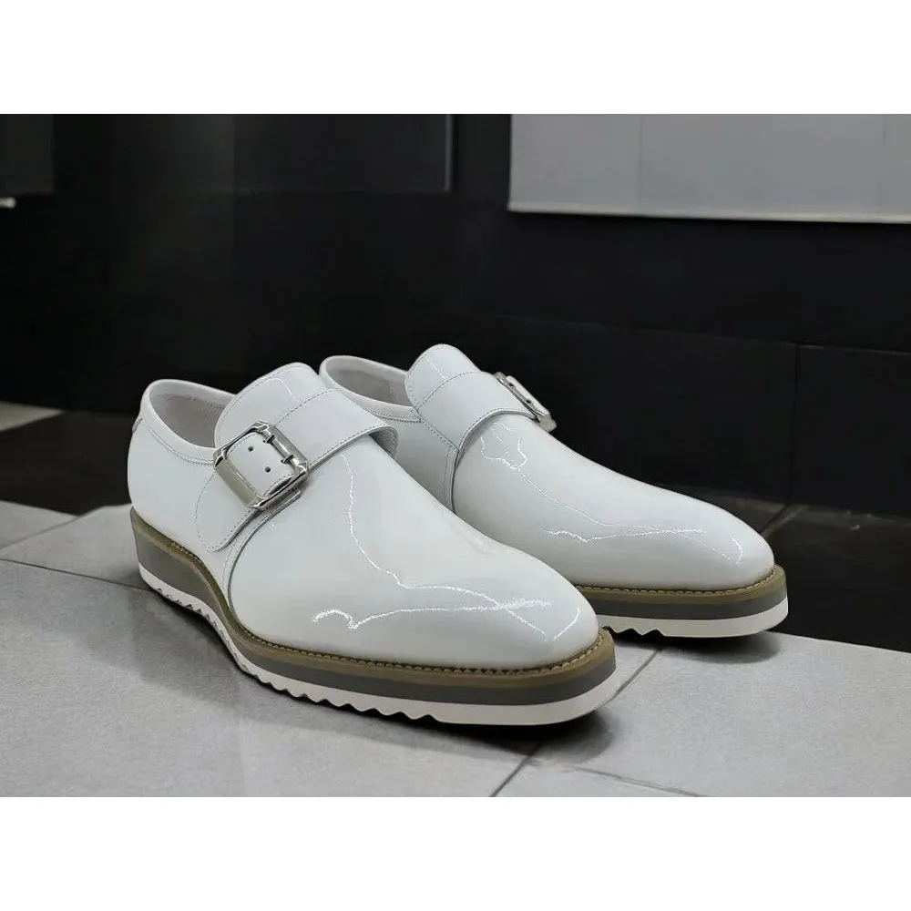 Path Ready Carrucci White Patent Leather Monkstrap Slip-on Casual Loafer