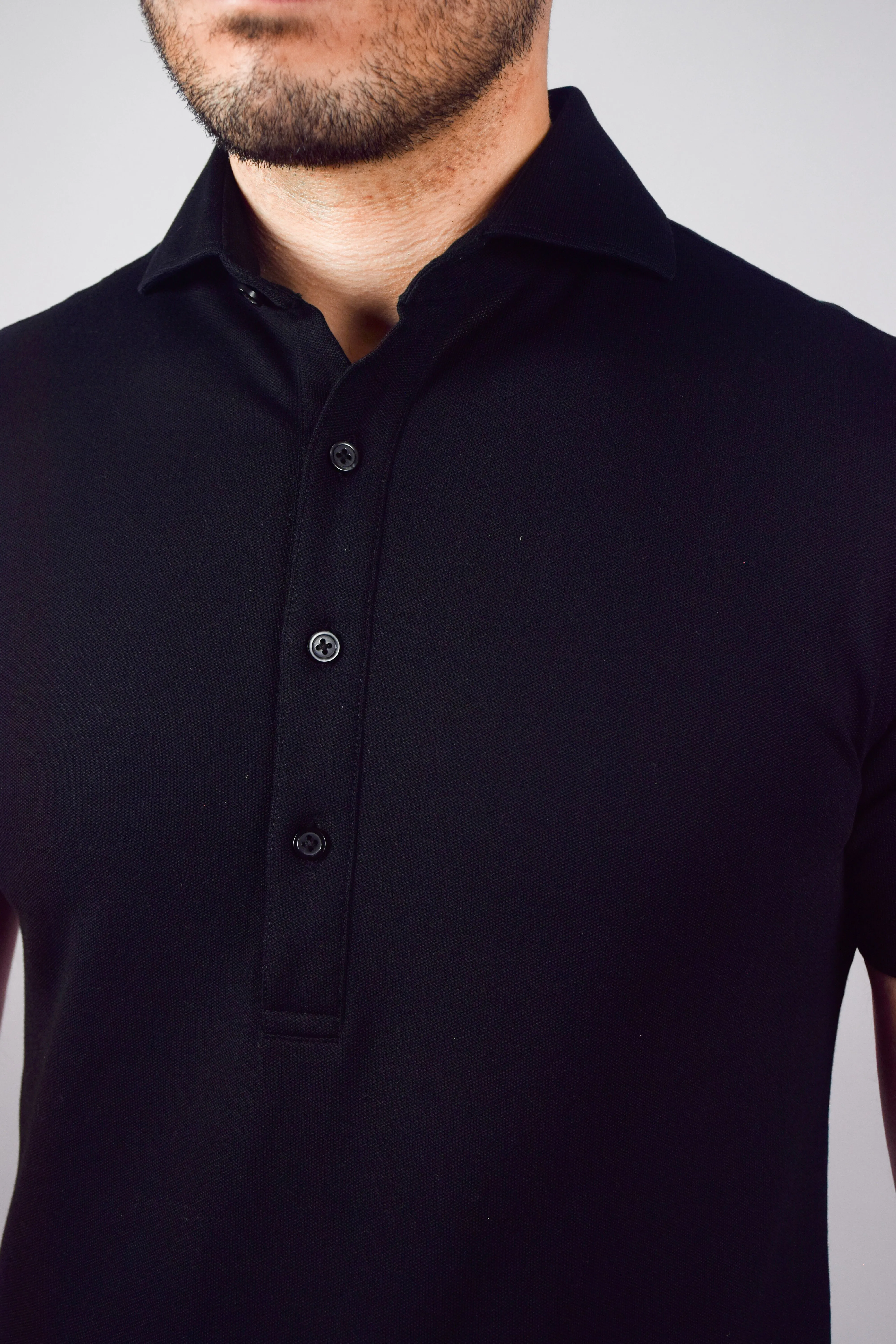 Dress Collar Performance Polo - Black DoubleStitched Seams Hygroscopic Threads