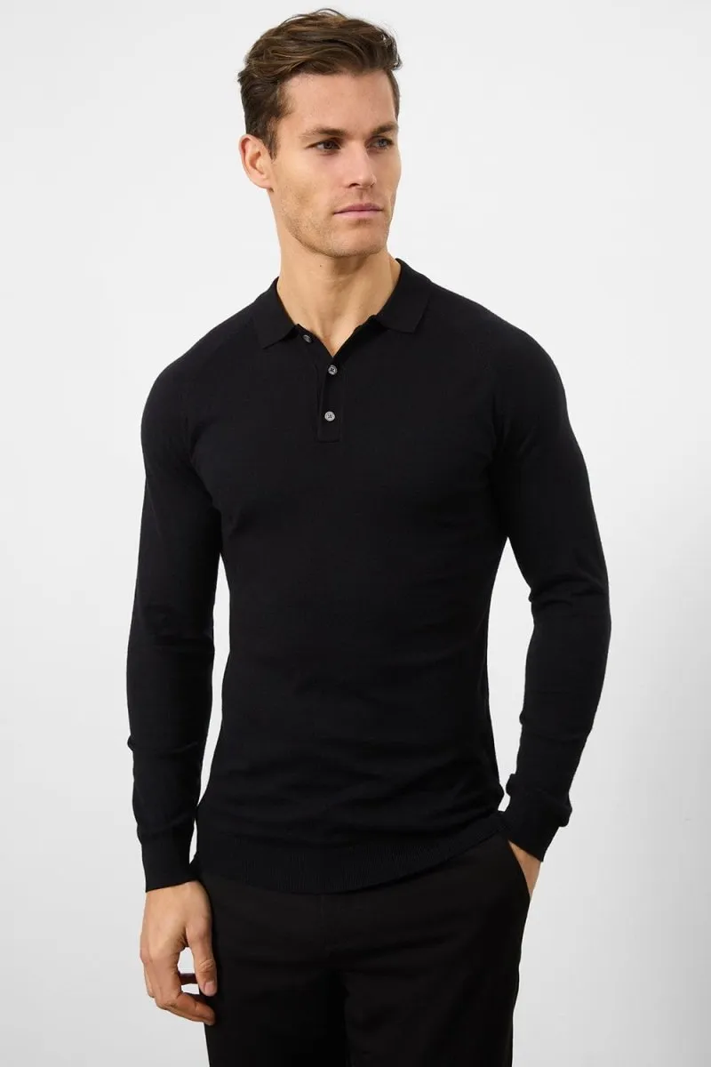 Light Jacket Knitted Polo Shirt in Black