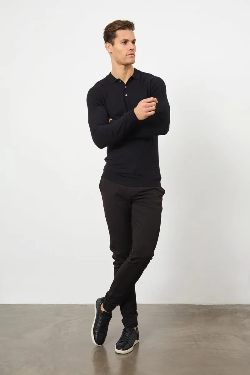 comfortable top SlimFit Design Knitted Polo Shirt in Black