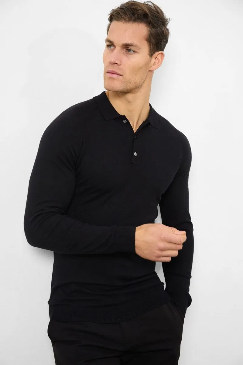 Casual Layers Knitted Polo Shirt in Black