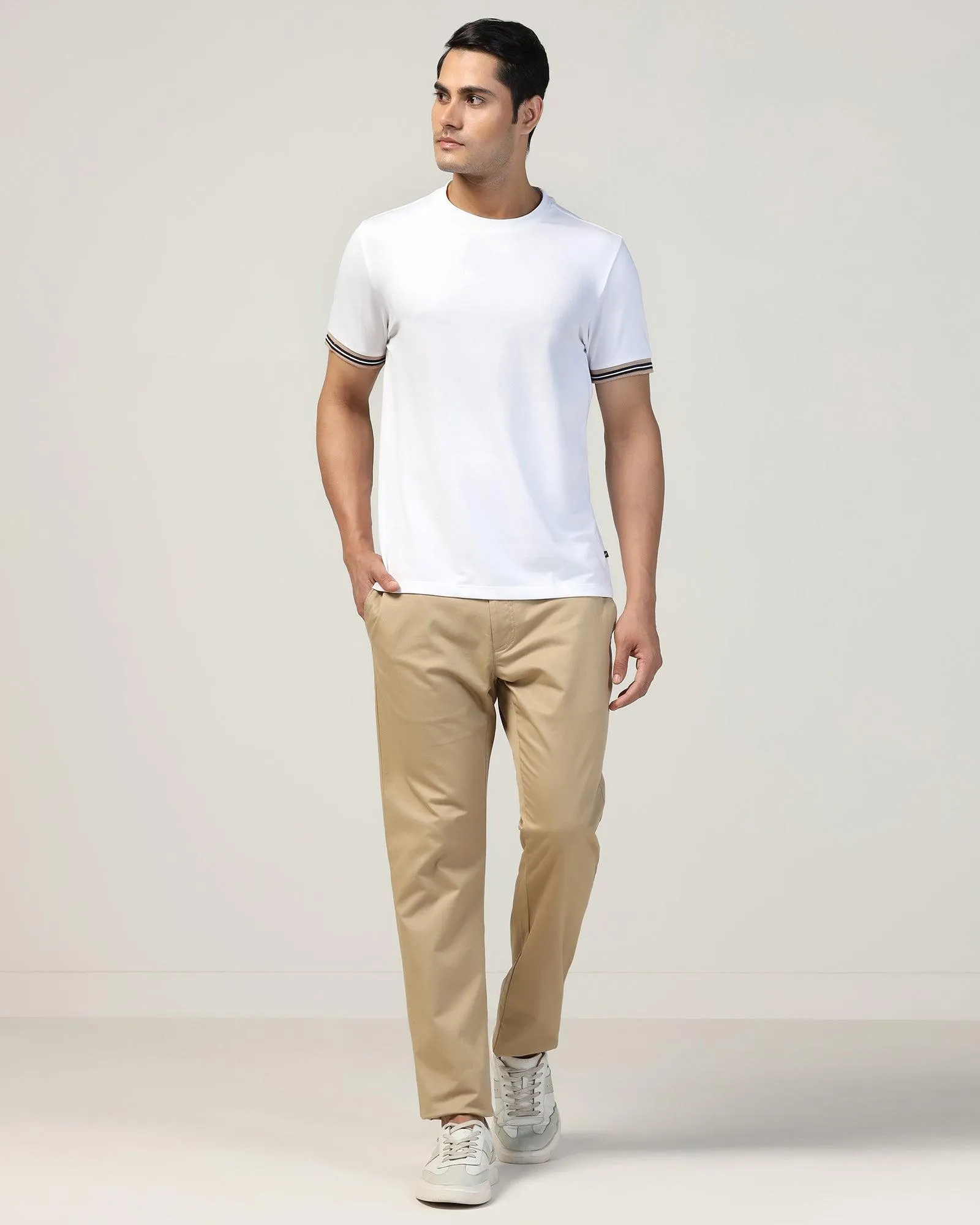 Durable Comfort Casual Performance Wear Slim Comfort B-95 Casual Beige Solid Khakis - Marico