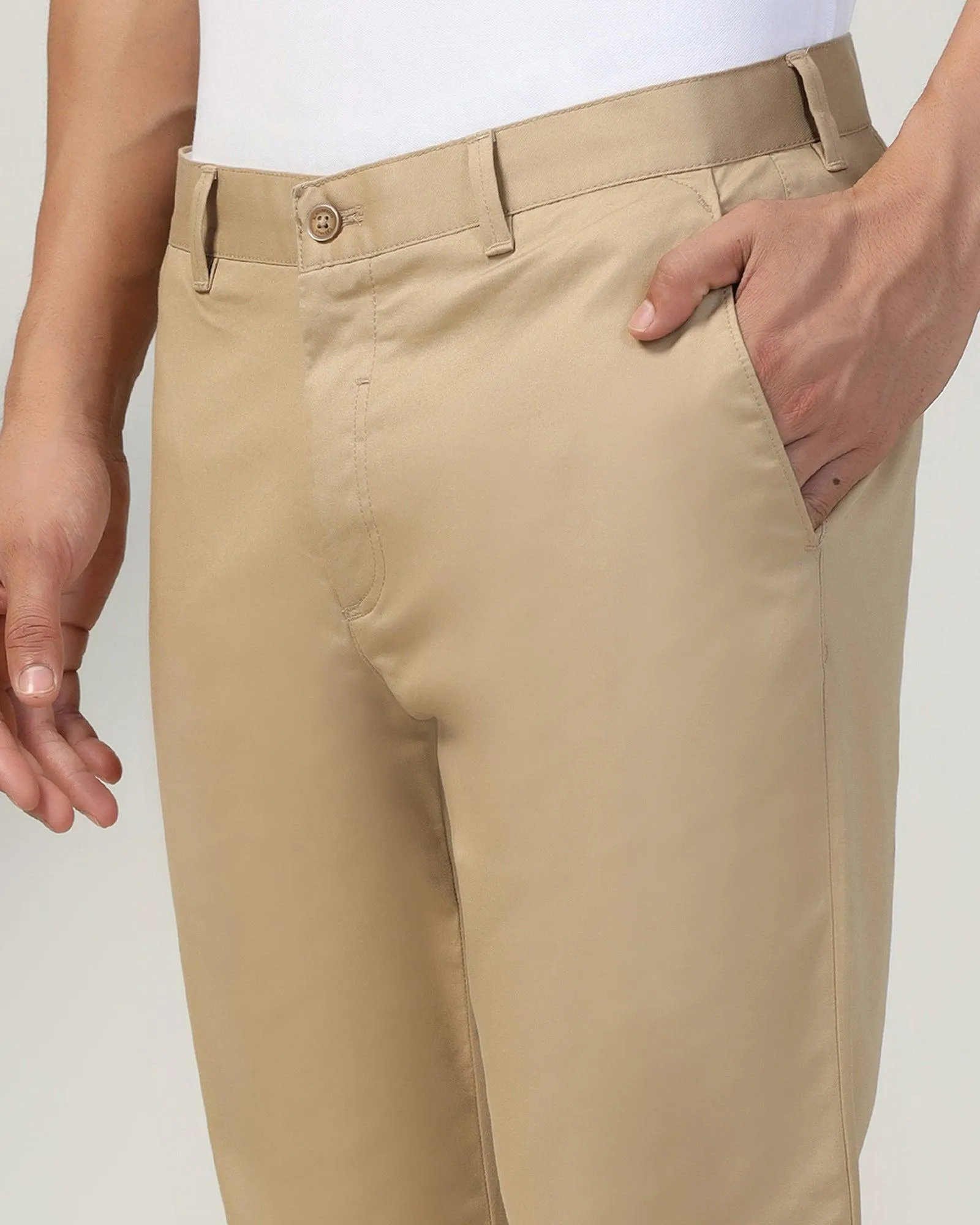 Comfort waistband Slim Comfort B-95 Casual Beige Solid Khakis - Marico