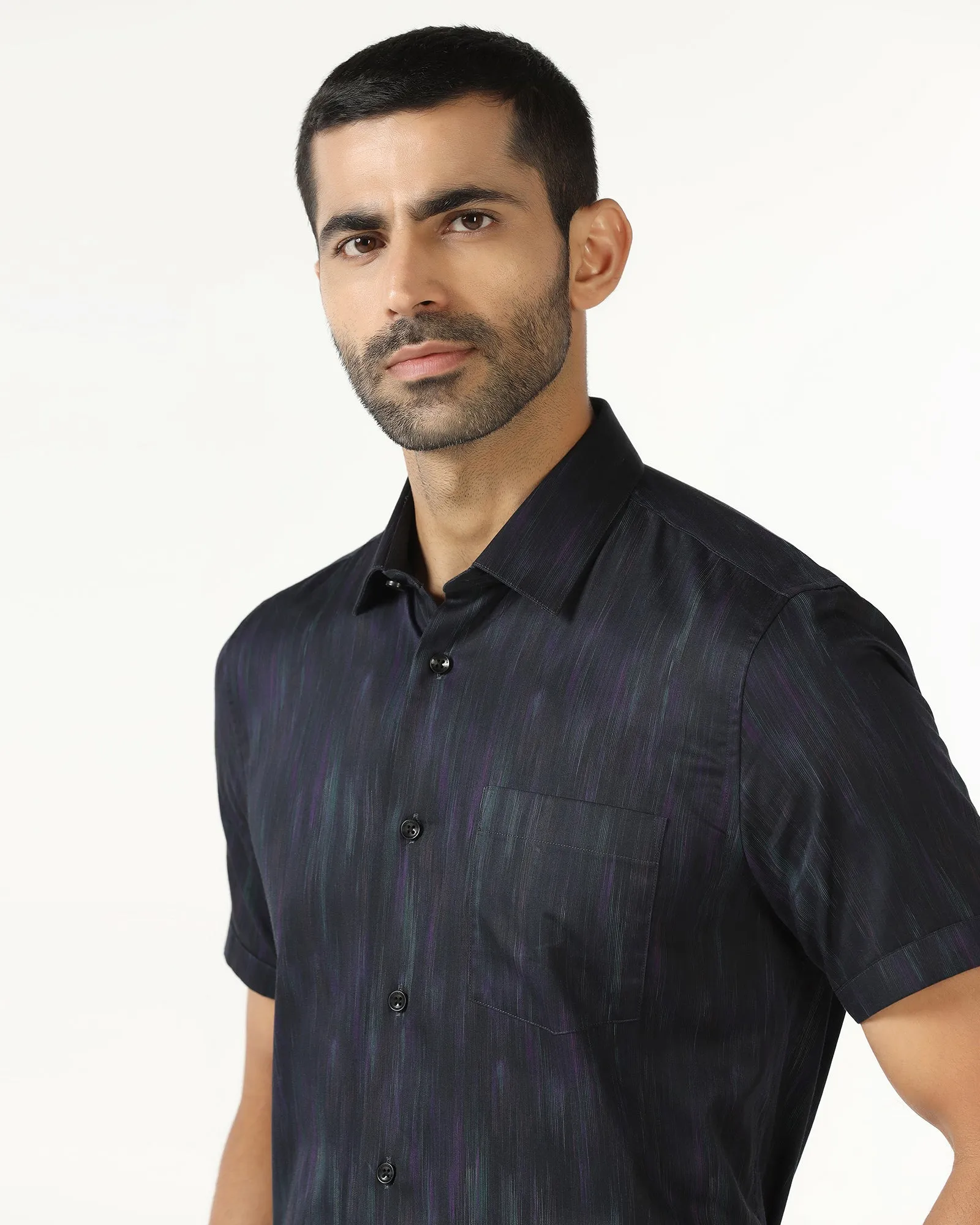 Comfortable Fabric Navy Half Sleeve Printed Shirt - Siena