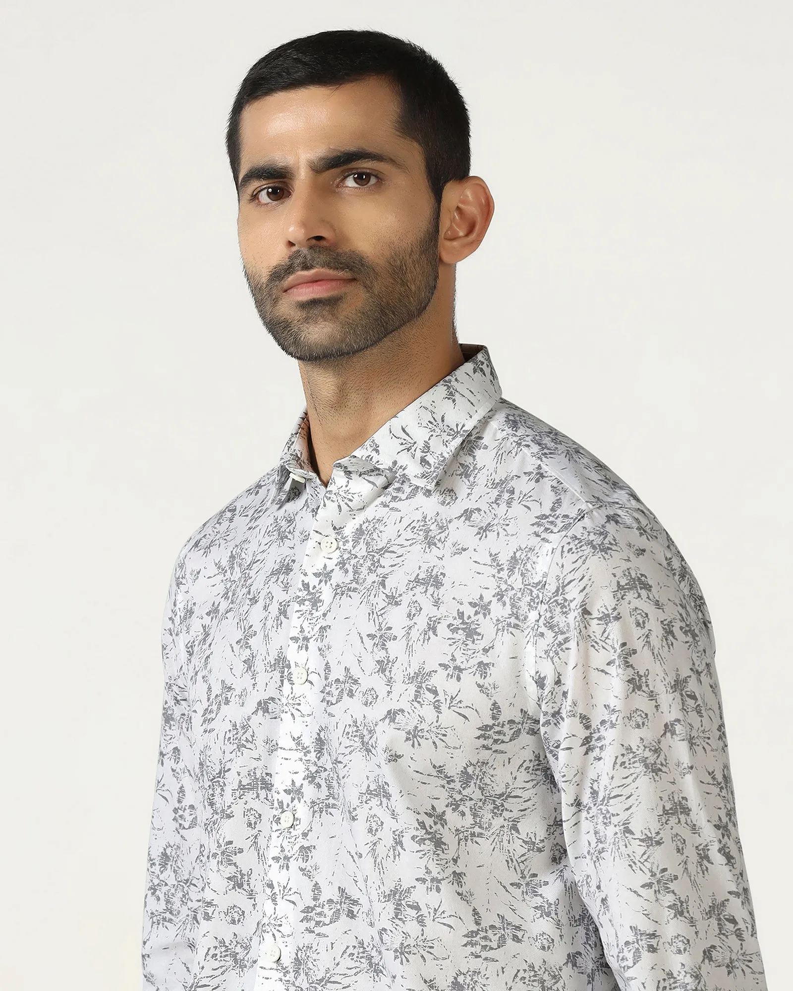 White Printed Shirt - Holten Lightweight Layer