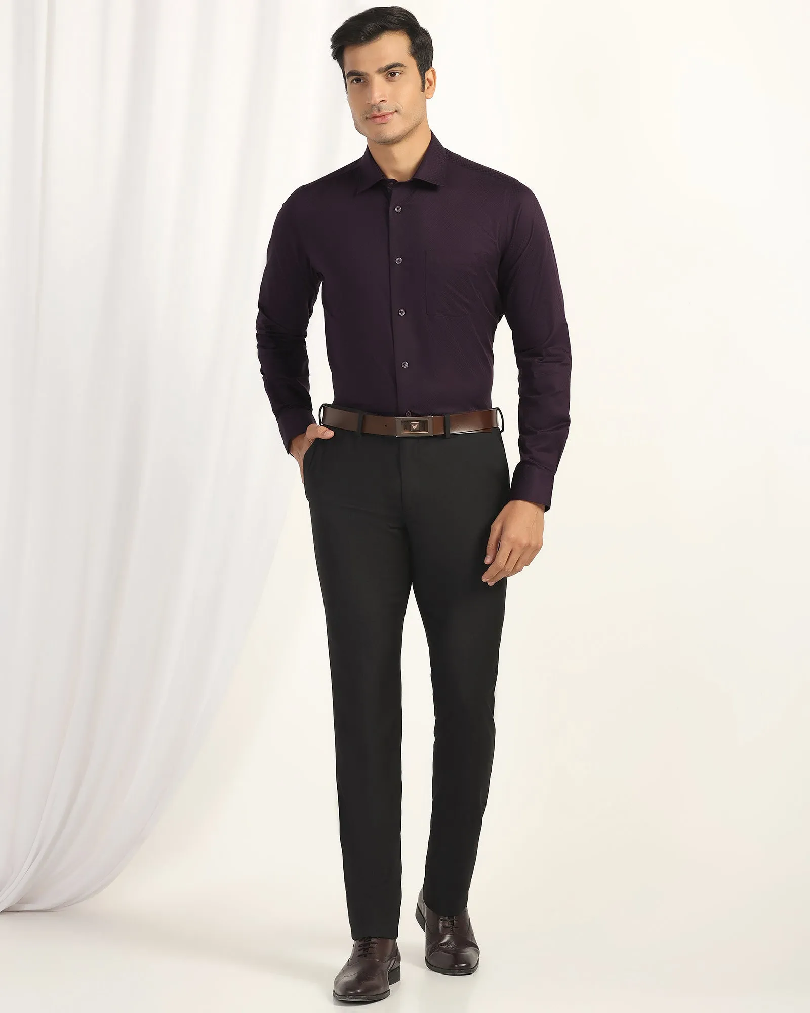 Formal Purple Textured Shirt - Shark Smooth Zipper Design