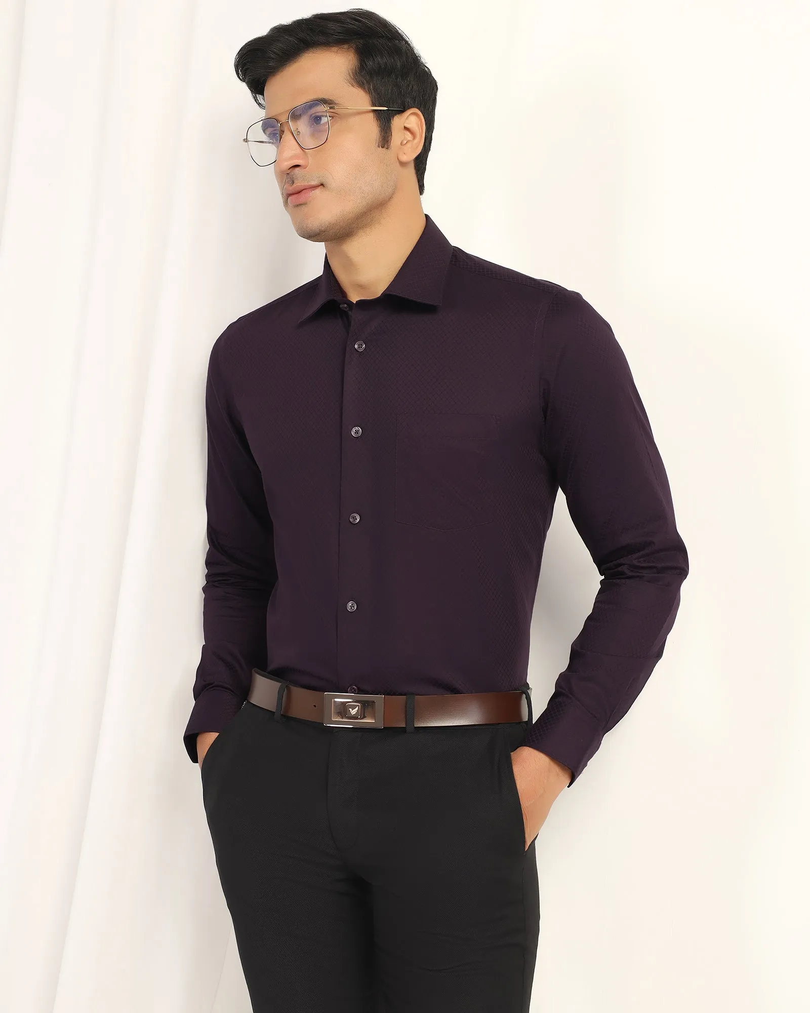 Static Dissipating Fiber Sophisticated Elegance Formal Purple Textured Shirt - Shark