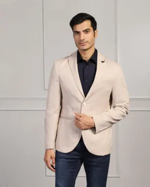 Linen Casual Beige Stripe Blazer - Moses UV Protection Sporty Layers