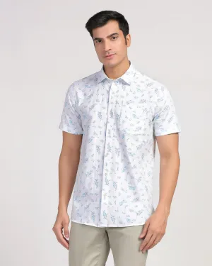 Linen Casual Half Sleeve Blue Printed Shirt - Martin Tailored Fit