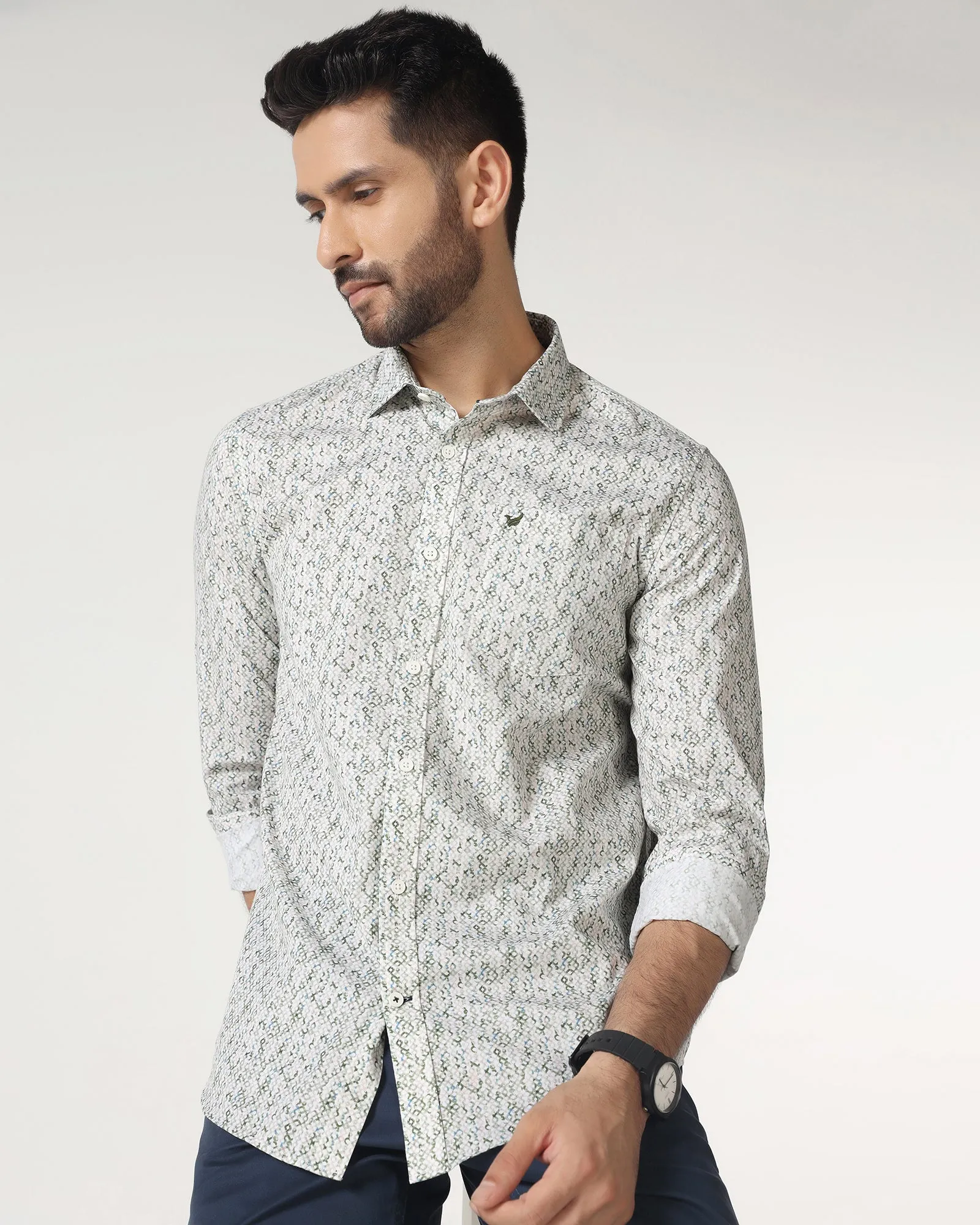 Non Iron Advanced Moisture Management Green Printed Shirt - Emeric