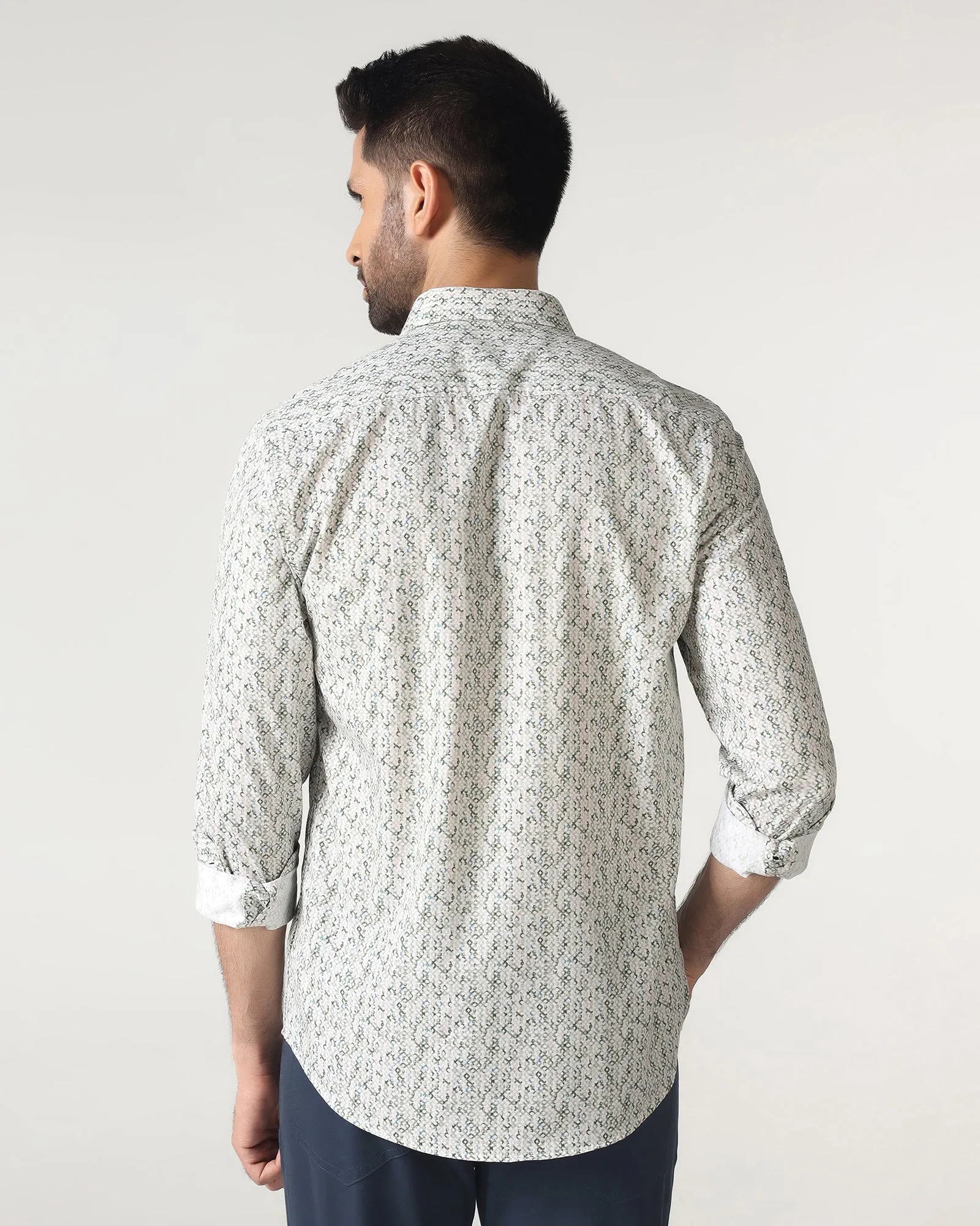 Easy Styling Stretchable Material Green Printed Shirt - Emeric