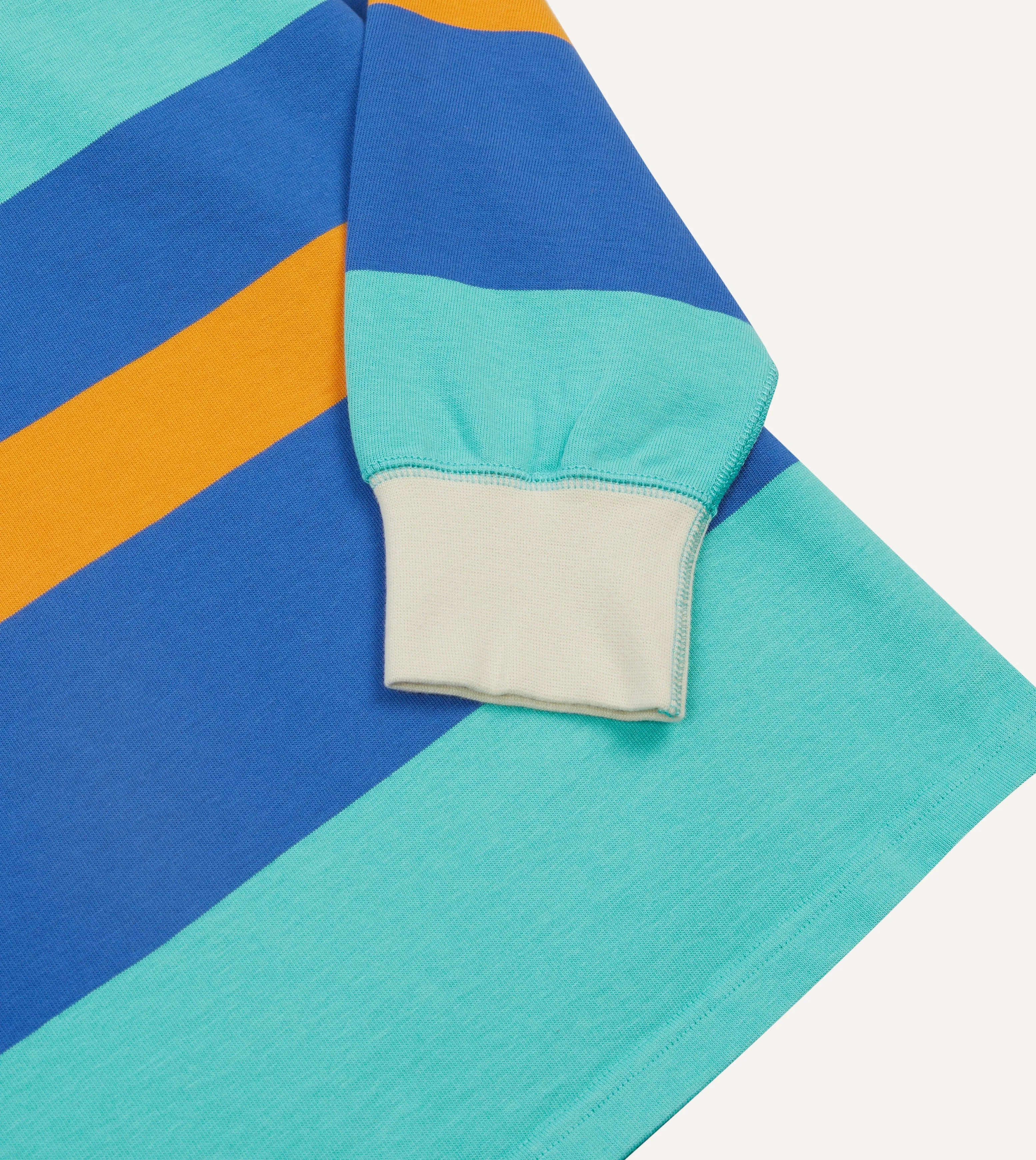 Turquoise, Yellow, Blue and Red Multi Stripe Cotton Rugby Shirt Tuckable Hem checkered pattern