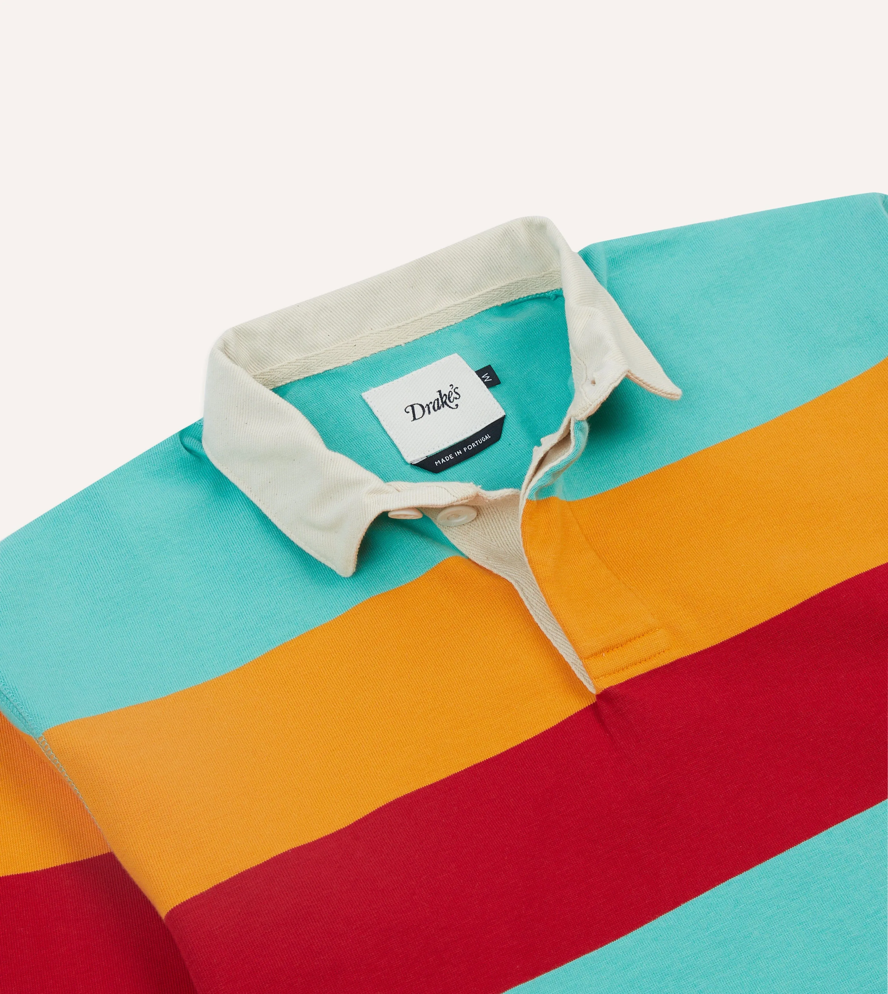 Turquoise, Yellow, Blue and Red Multi Stripe Cotton Rugby Shirt Fitted Shape Fall Fashion