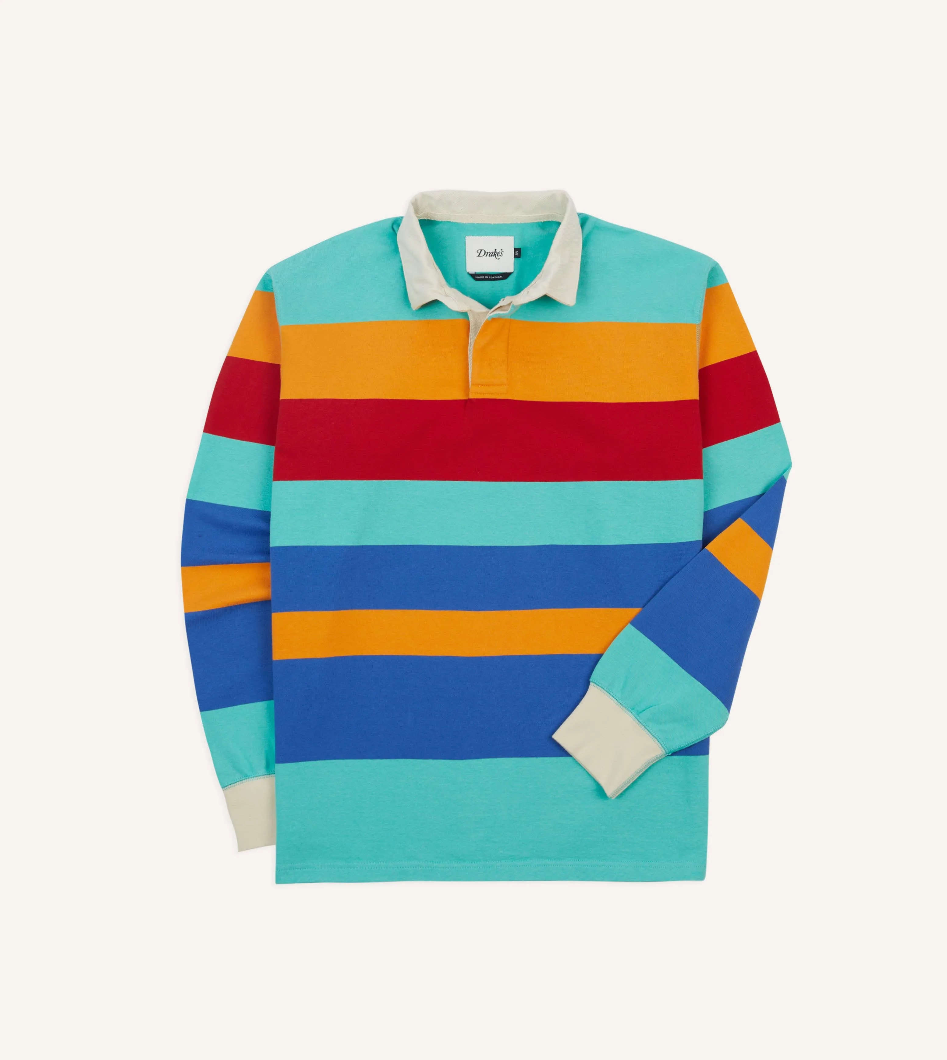 Turquoise, Yellow, Blue and Red Multi Stripe Cotton Rugby Shirt Quick-Dry