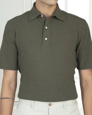 Chill Vibes Olive Green Linen Cotton Polo T-Shirt