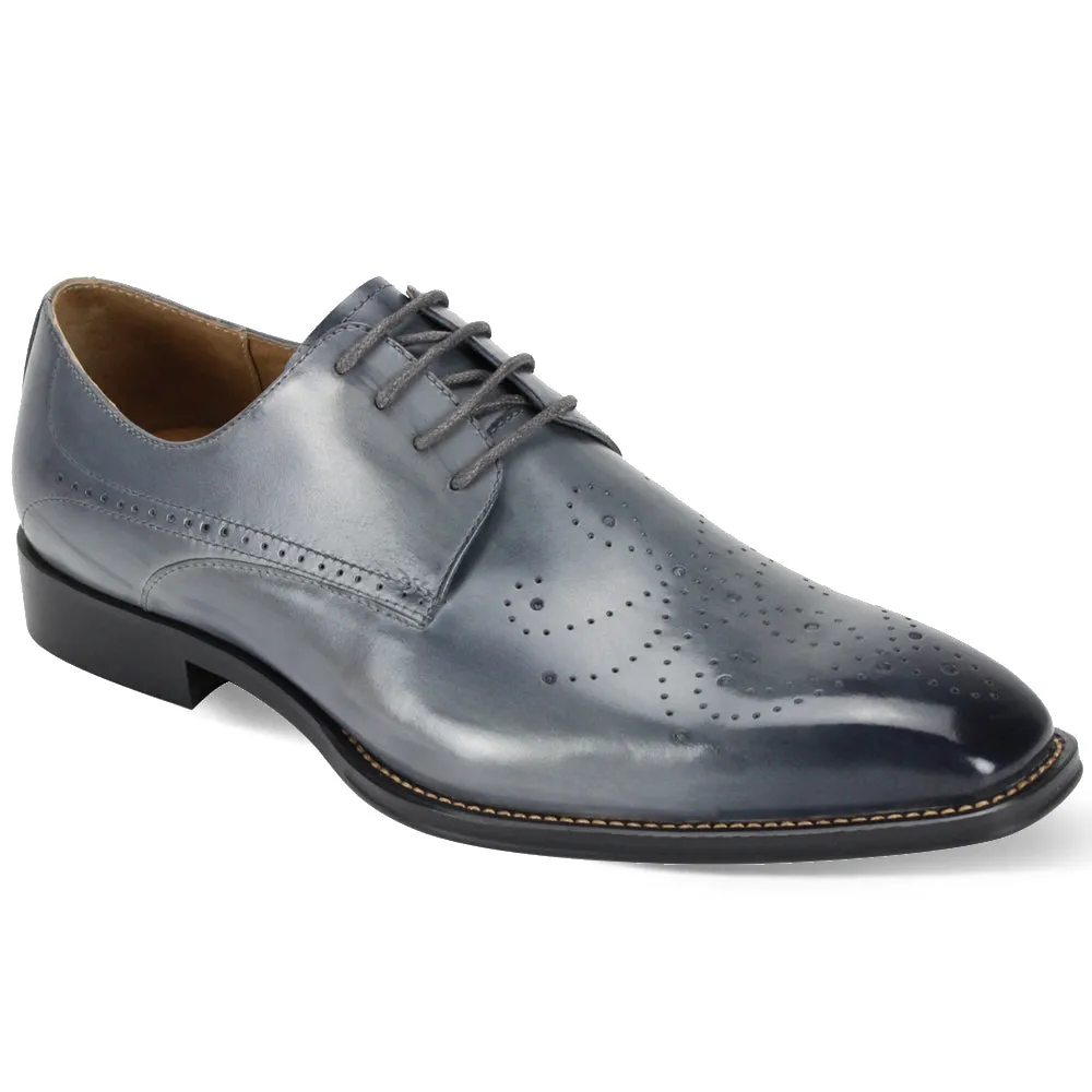 Giovanni Grey Leather Oxford Shoe Anatomical Toe Shape Taper Cut