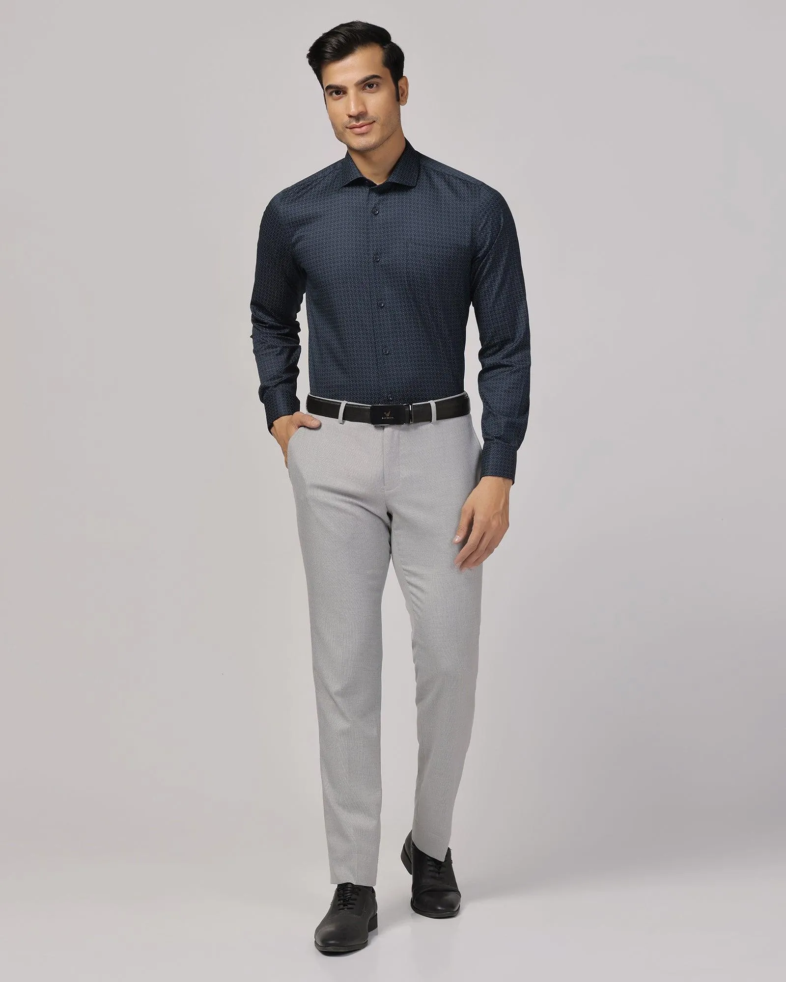 Temp Tech Formal Navy Printed Shirt - Rafael Sleek Silhouette Bold colors