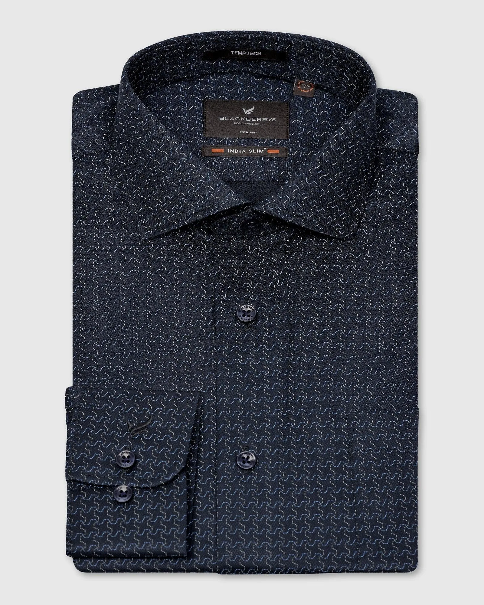 Temp Tech Formal Navy Printed Shirt - Rafael Affordable Luxury