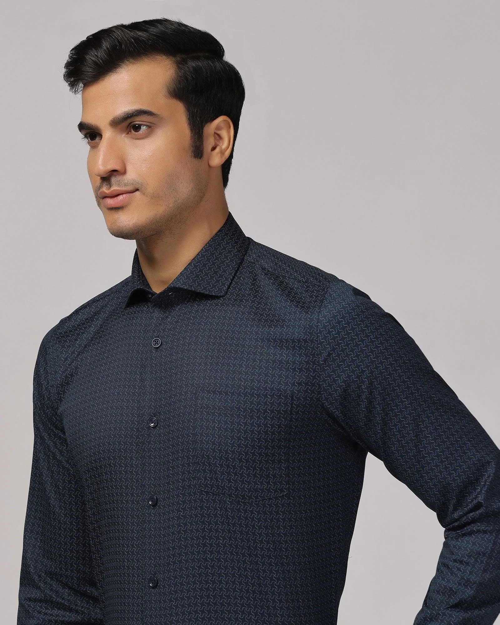 Temp Tech Formal Navy Printed Shirt - Rafael birthday celebration Geometric Print