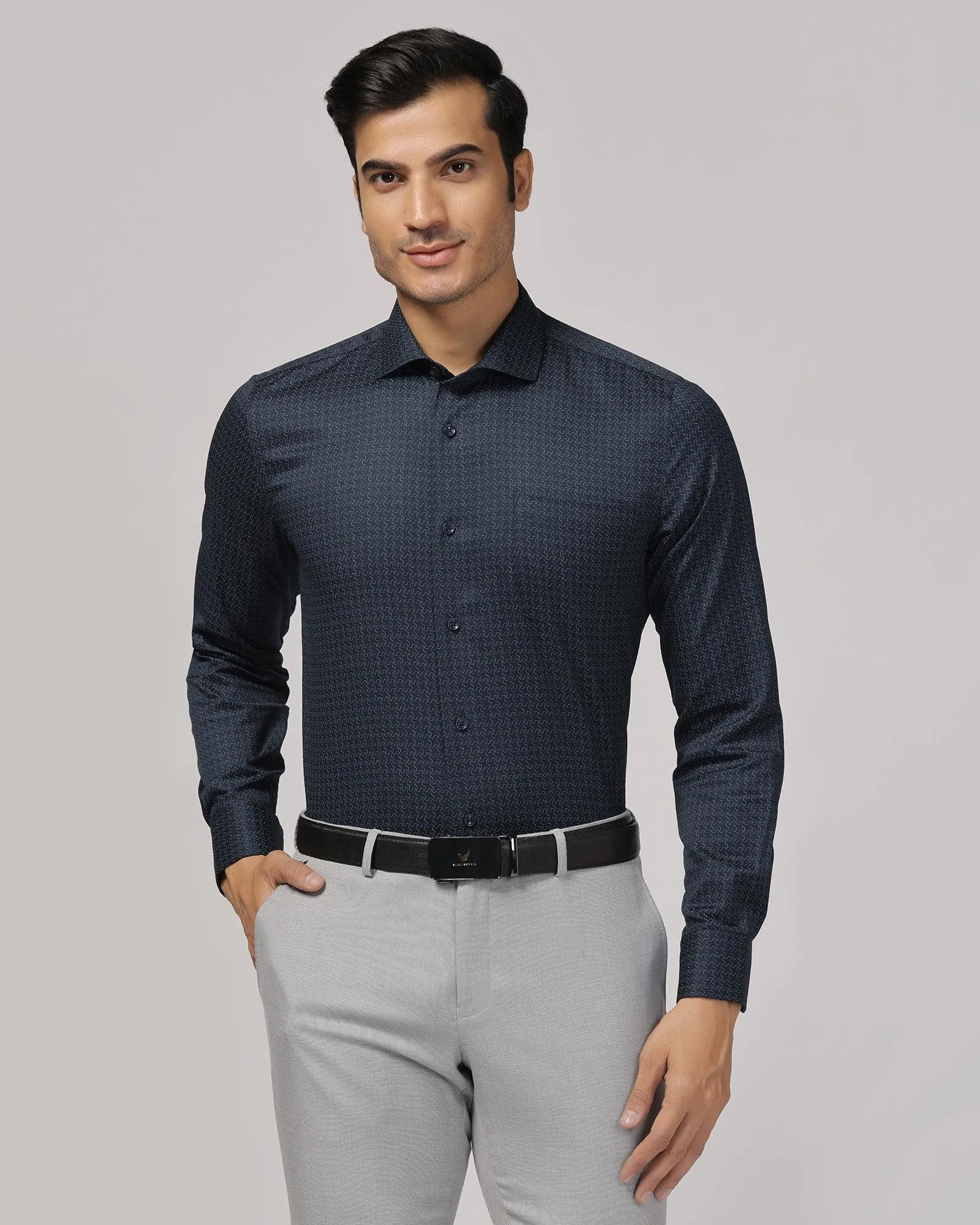 Tall friendly Multi Functional Pockets Temp Tech Formal Navy Printed Shirt - Rafael