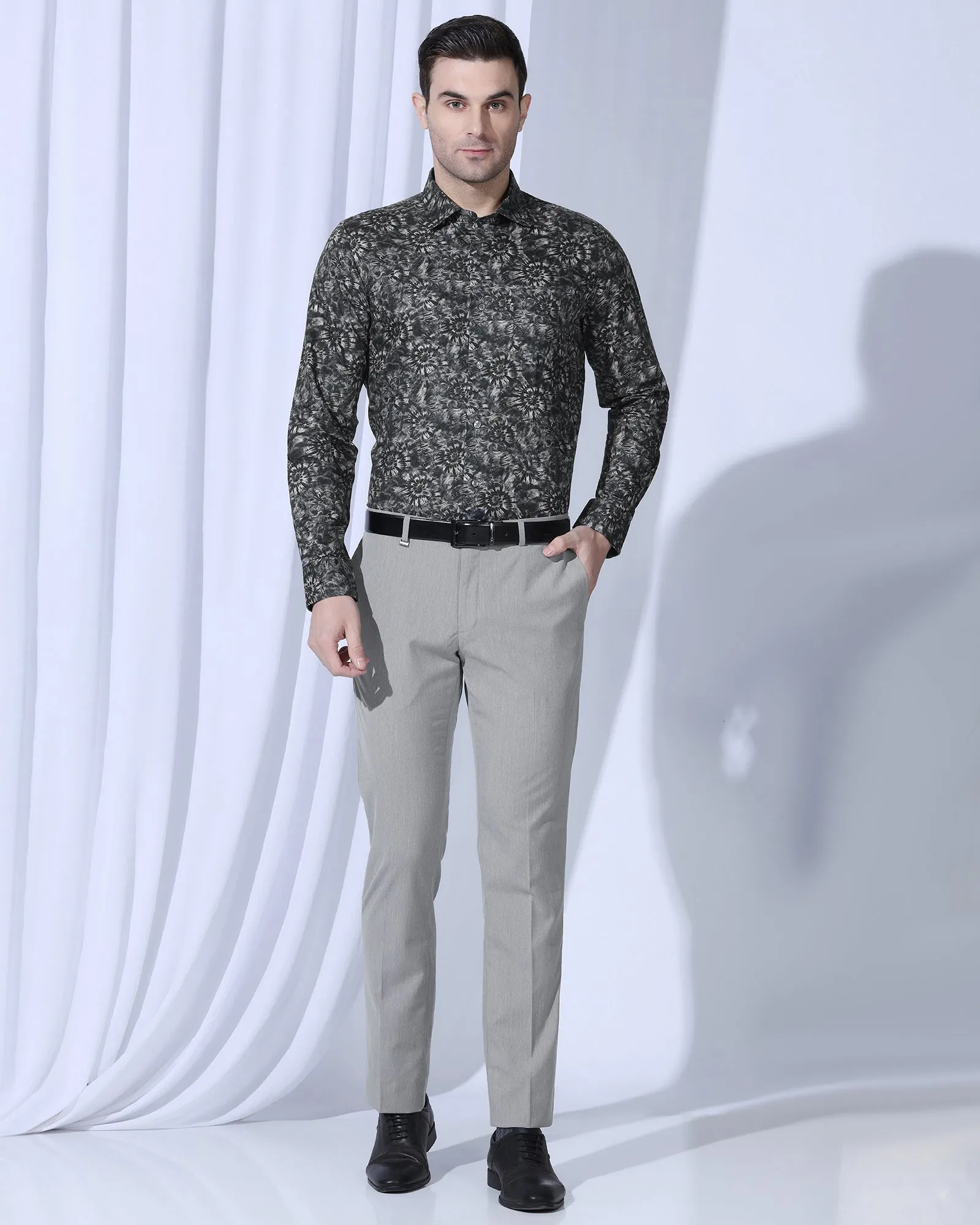 Formal Grey Printed Shirt - Wiper Comfort-First Chambray Fabric