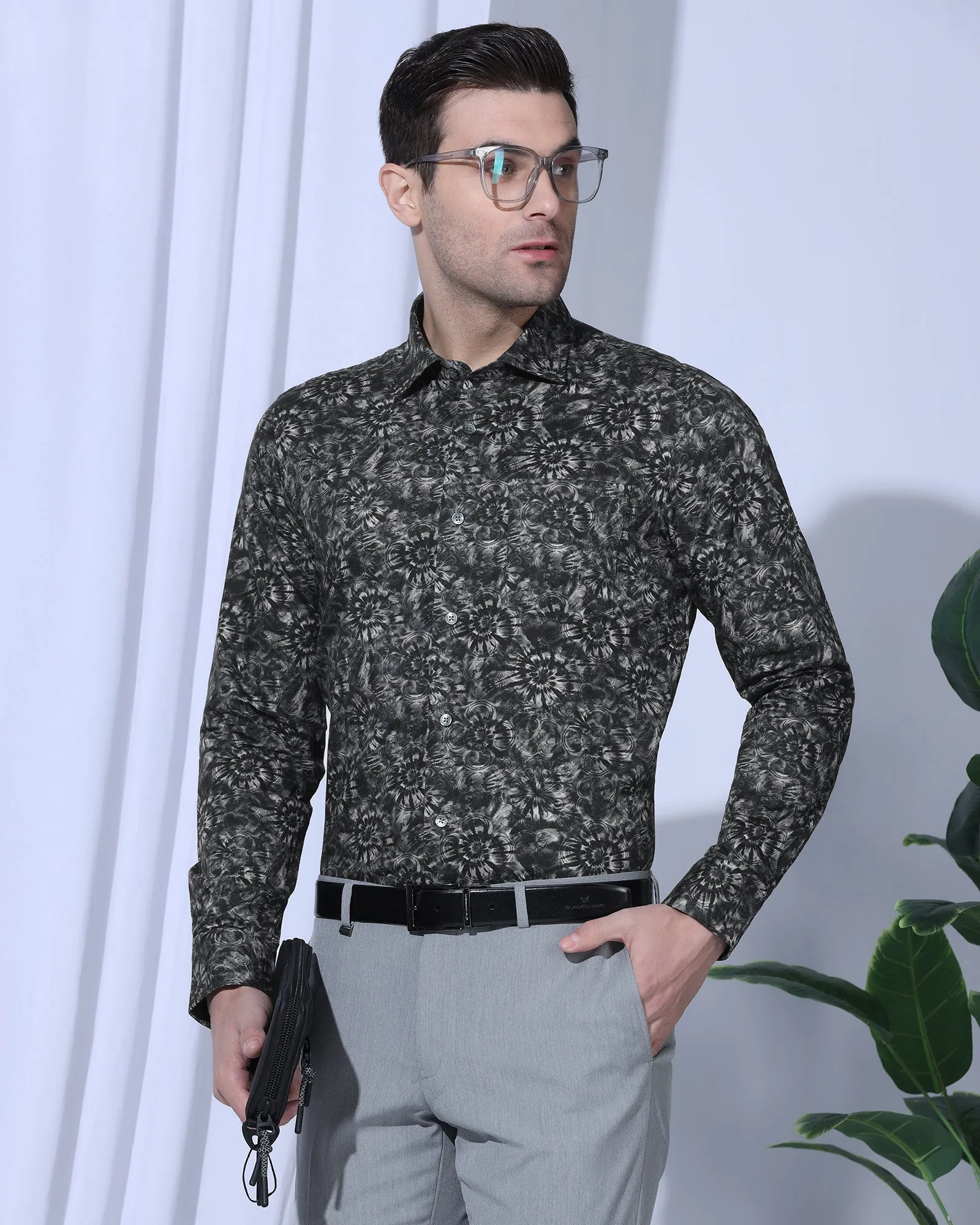 Formal Grey Printed Shirt - Wiper Loose Comfort Odor Control Fabric