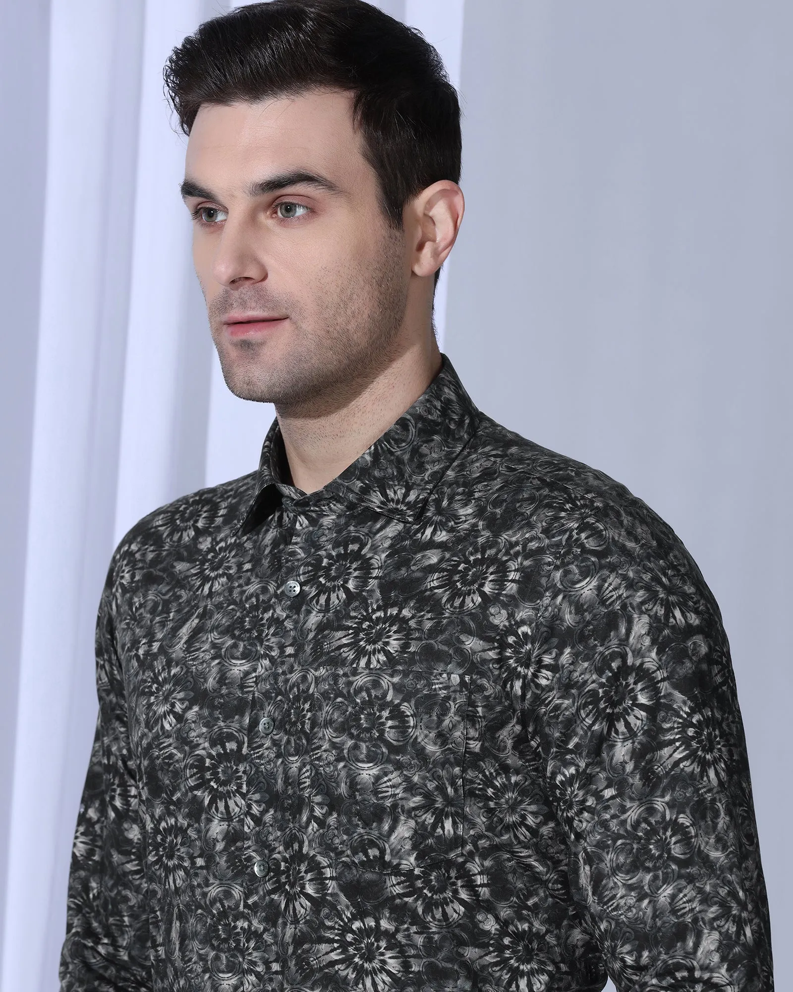 Subtle Print Formal Grey Printed Shirt - Wiper
