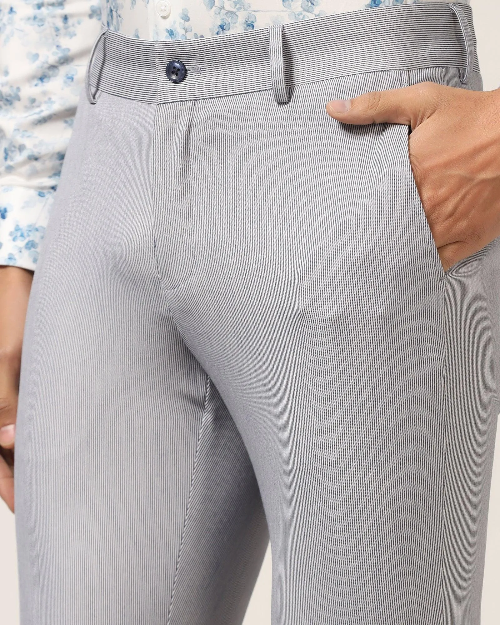 Super Slim Phoenix Formal Blue Stripe Trouser - Ninja Core Flex Casual Comfort