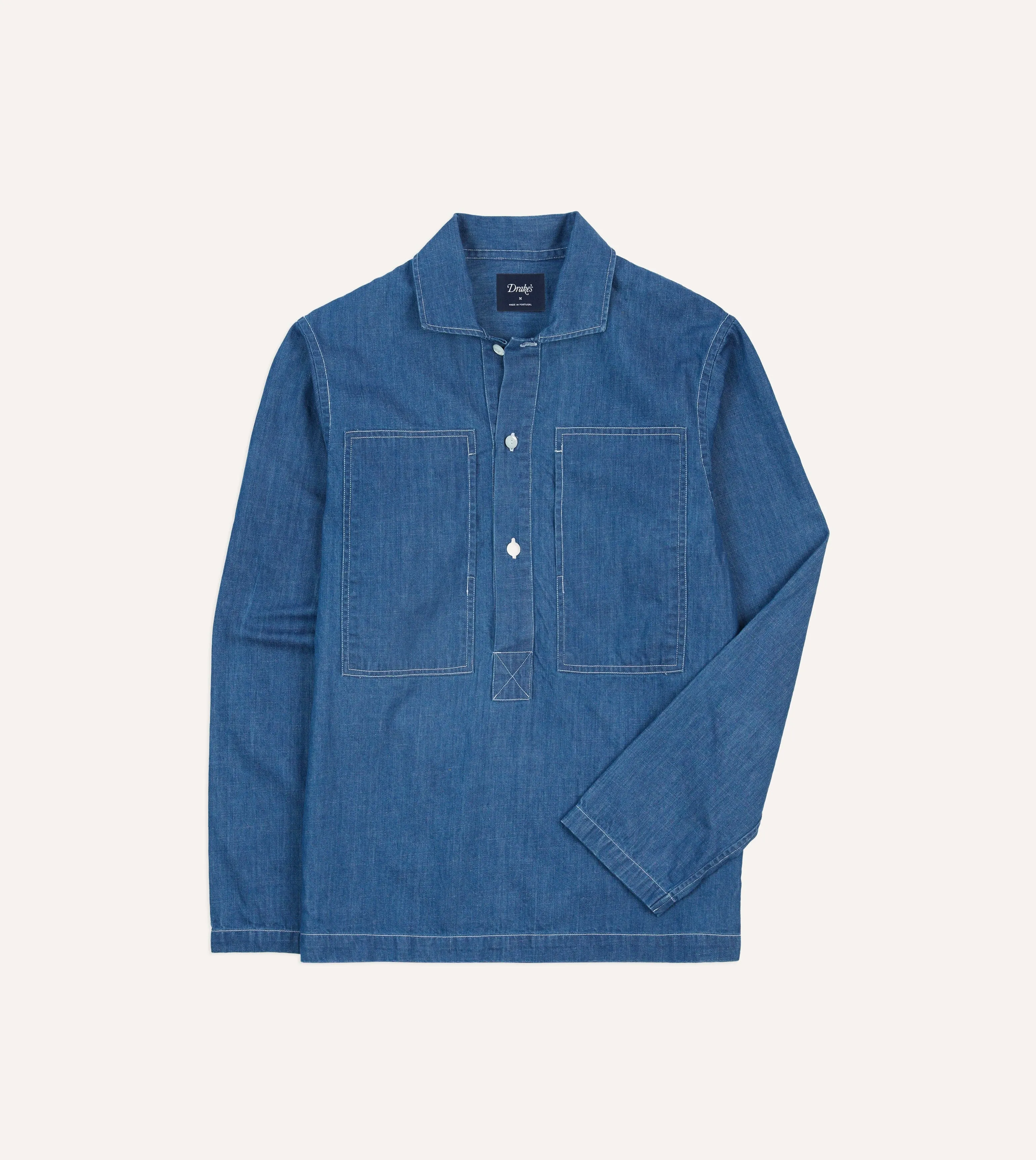 Blue Denim Spread Collar Popover Shirt Regular Fit