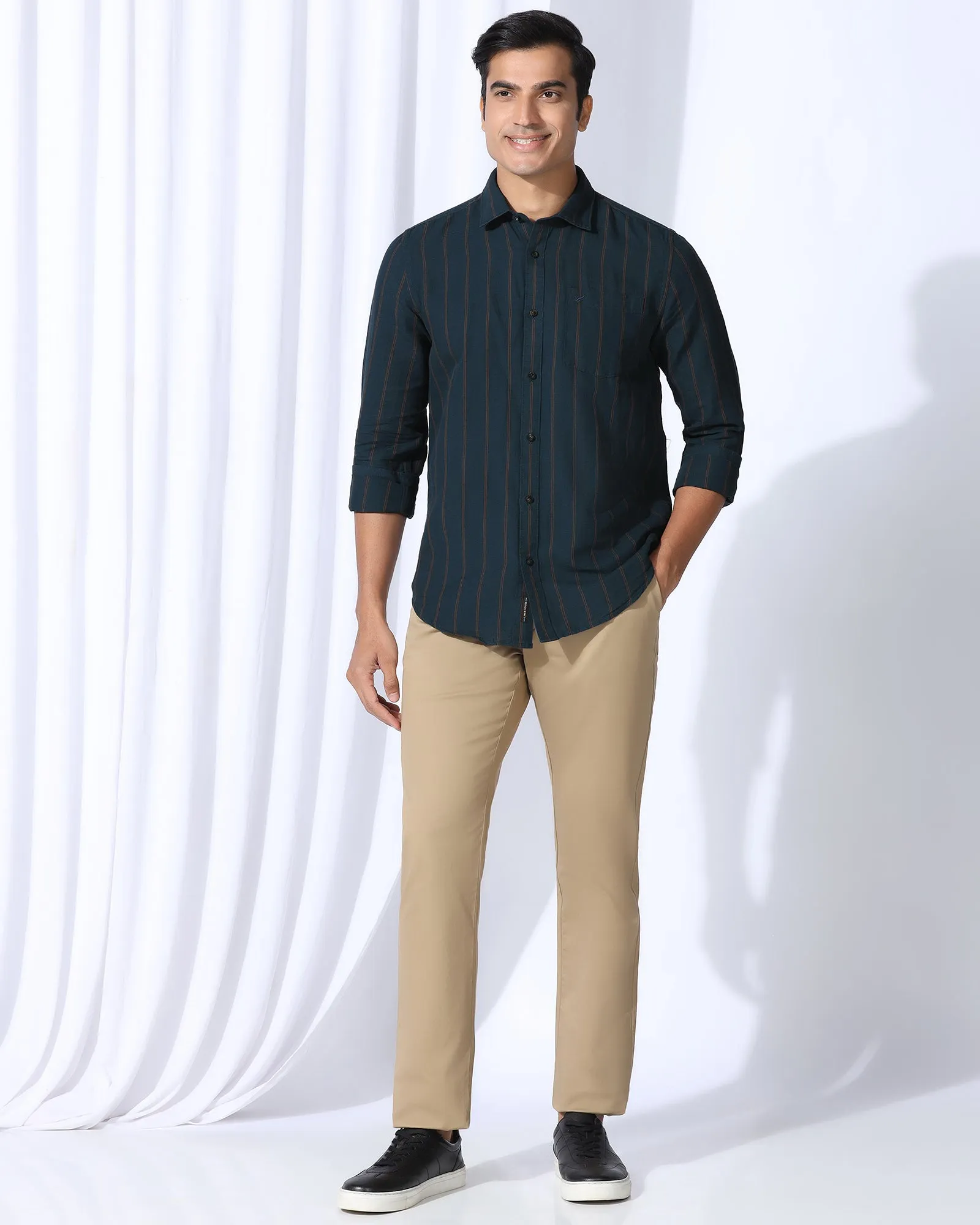 Job Interview Button-up Linen Casual Navy Stripe Shirt - Darcom