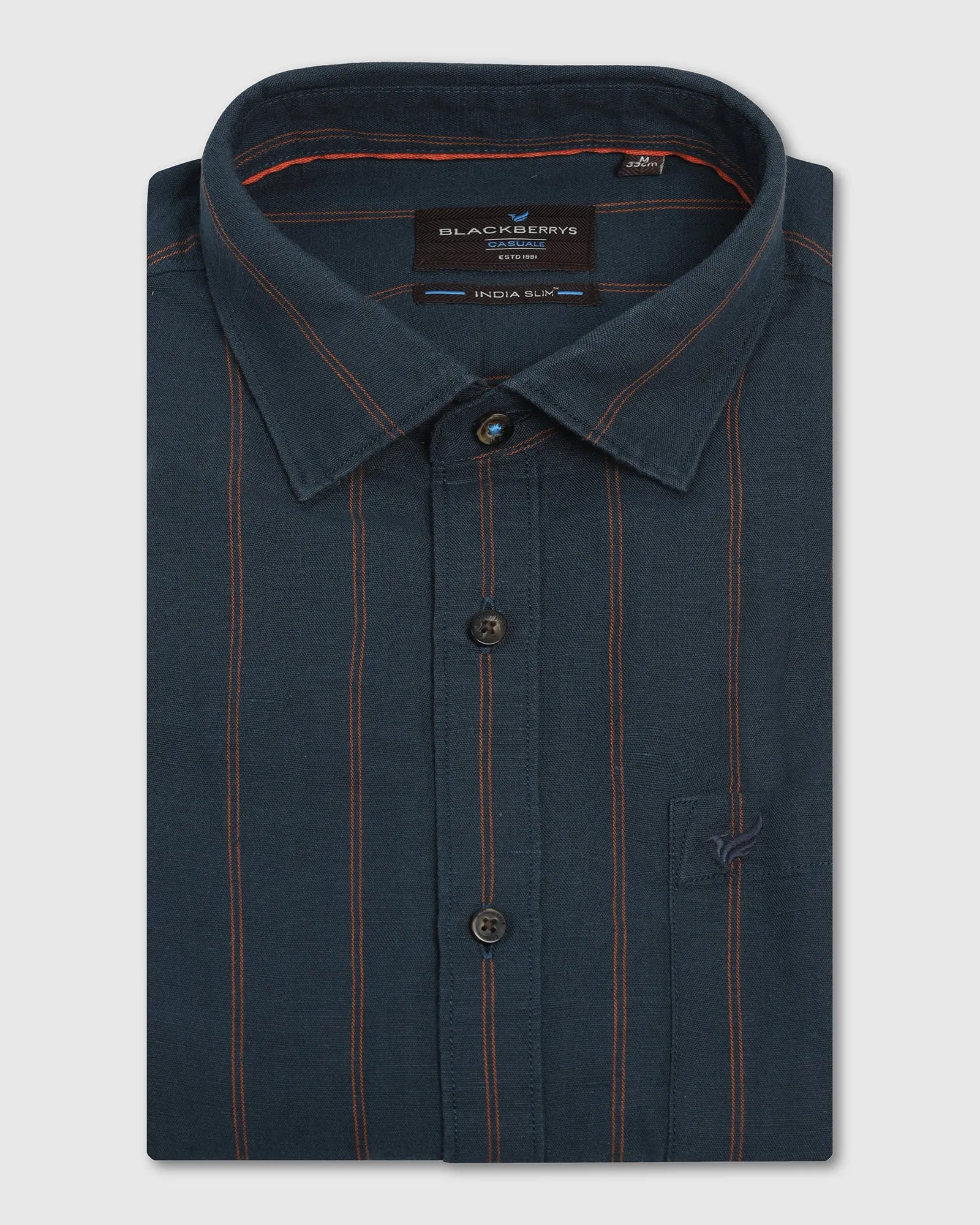 Breathable Underarm Vents High-End Finish Linen Casual Navy Stripe Shirt - Darcom