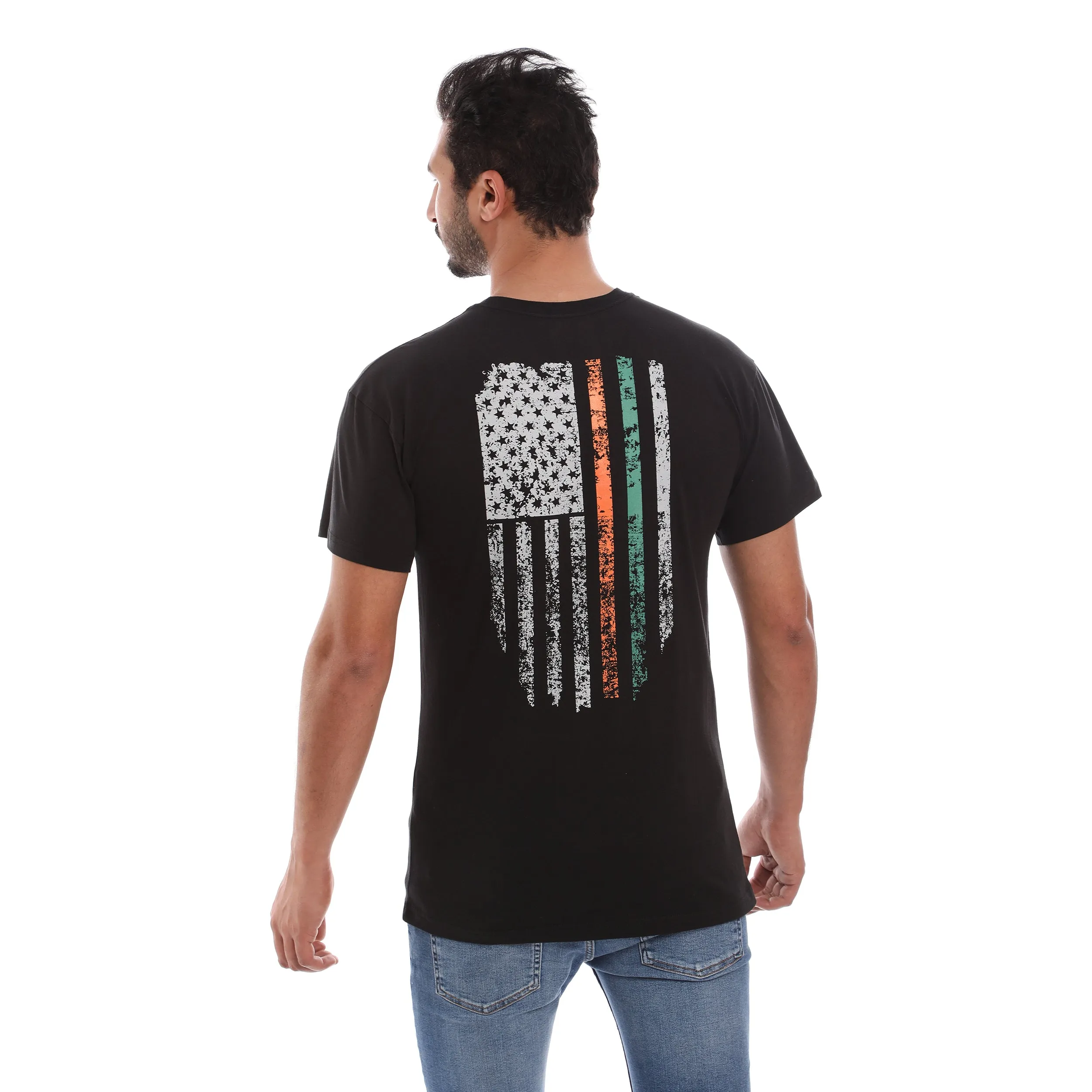 US FLAG COTTON RICH BLACK SHORT SLEEVE CREW NECK Easy and Relaxed High-Quality Fabric