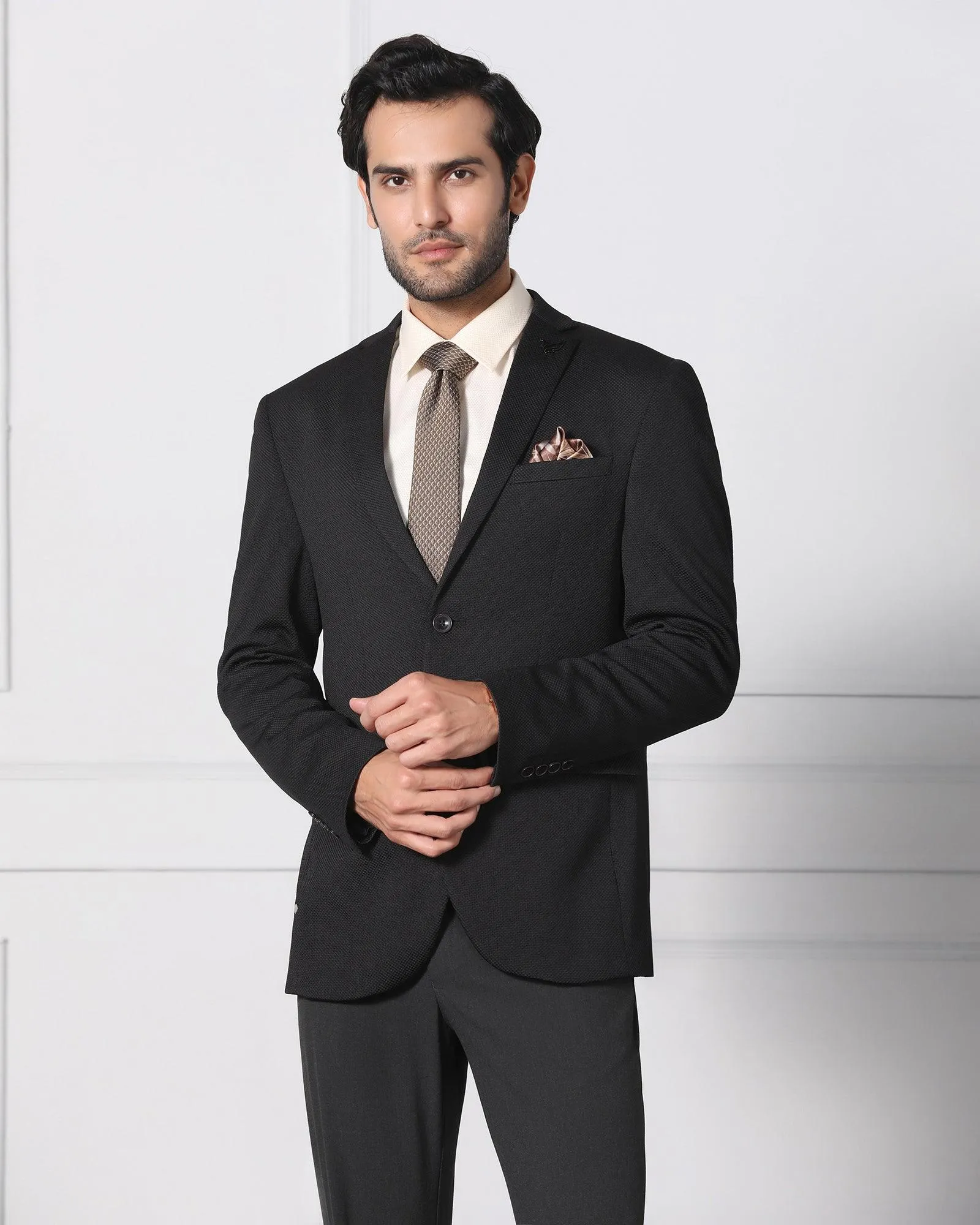 Must Haves Formal Black Textured Blazer - Japson Heat Retention Lining