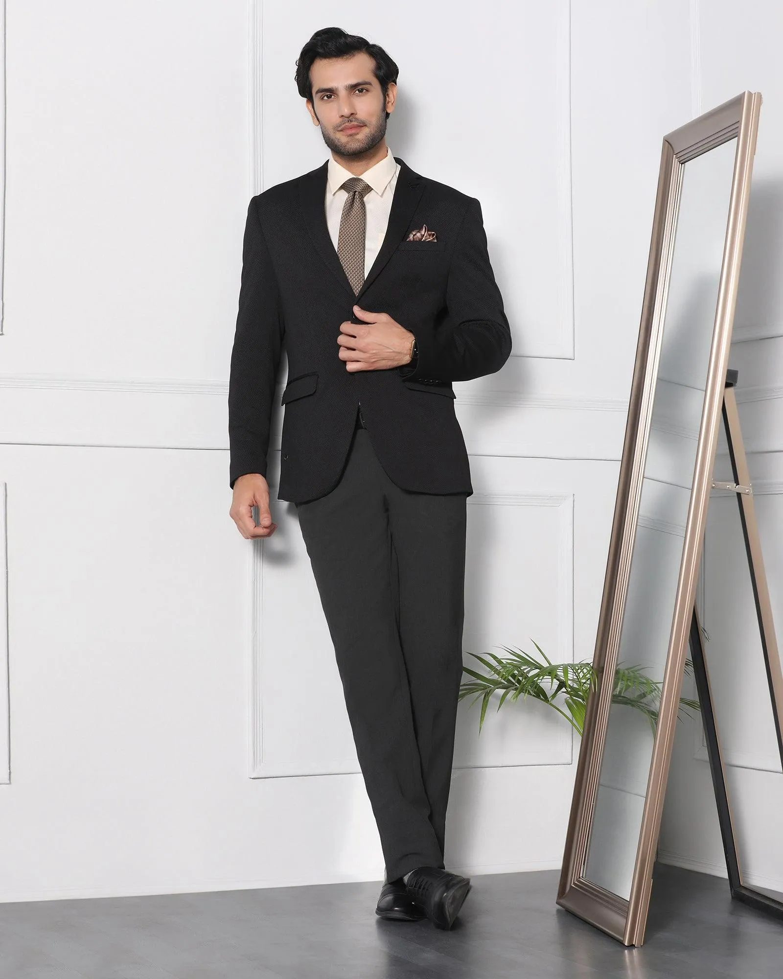 Must Haves Formal Black Textured Blazer - Japson Weatherproof Technology