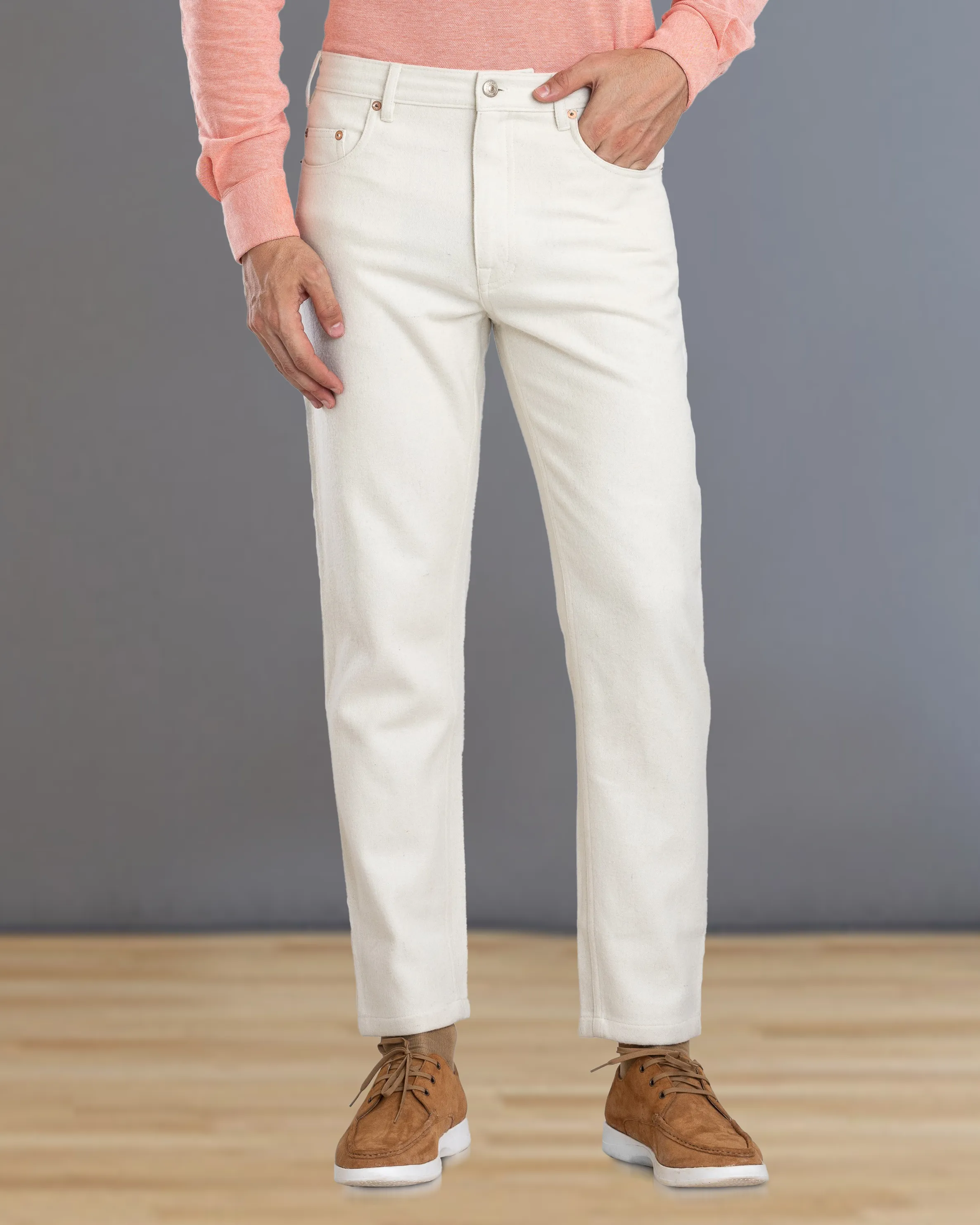 Tapered ankle Cream Wool Jeans