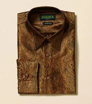 Inserch Long Sleeve Paisley Jacquard Shirt LS005-05 Caramel Light Sweatshirt