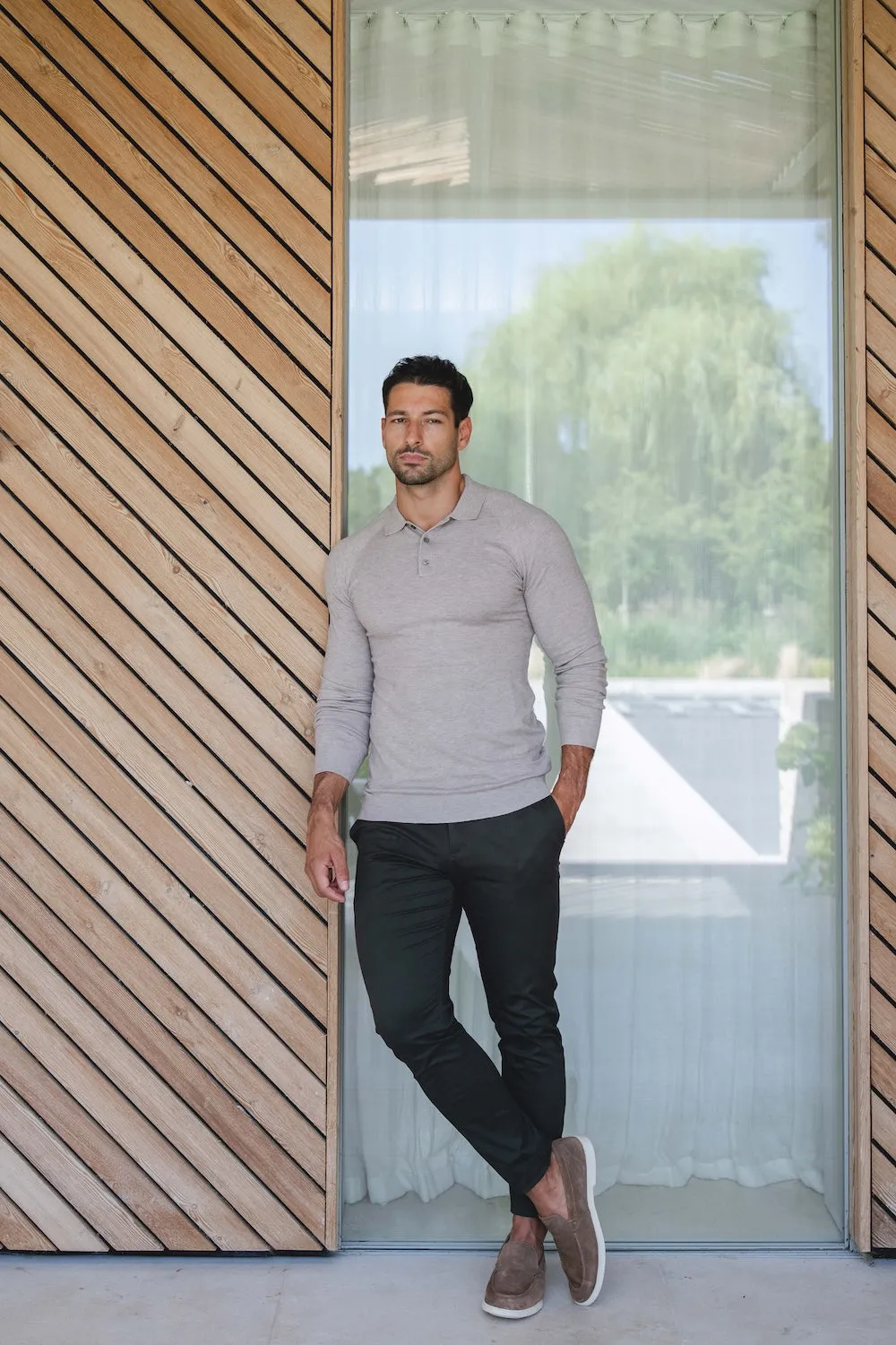 Knitted Polo Shirt in Neutral Lightweight Comfort