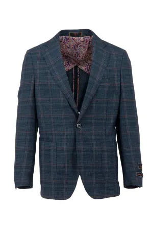 Tiglio Luxe Ocean with Navy and Red Windowpane Dolcetto/THP Modern Fit half lined, Pure Wool Jacket TL7522 Compressed Packing Design All Weather Protection