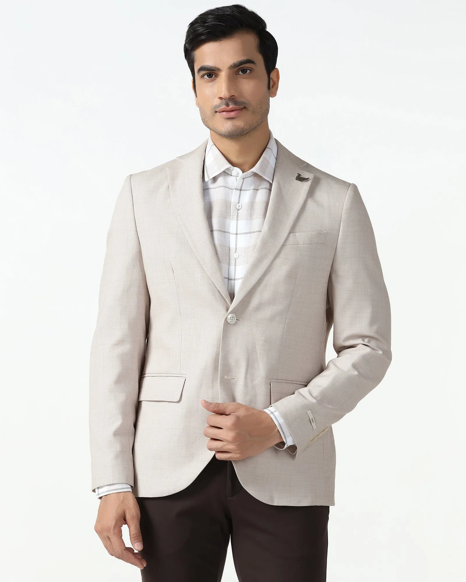 Ventilated Back Formal Beige Textured Blazer - Barca