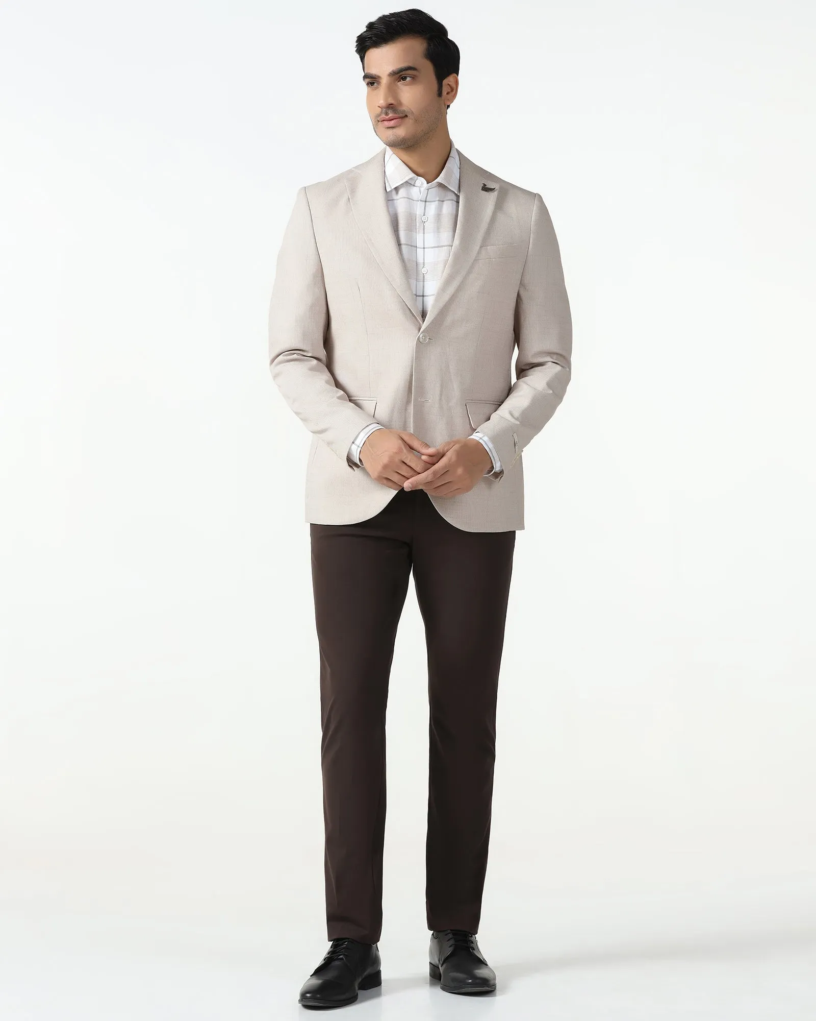 Formal Beige Textured Blazer - Barca Secure Closure System