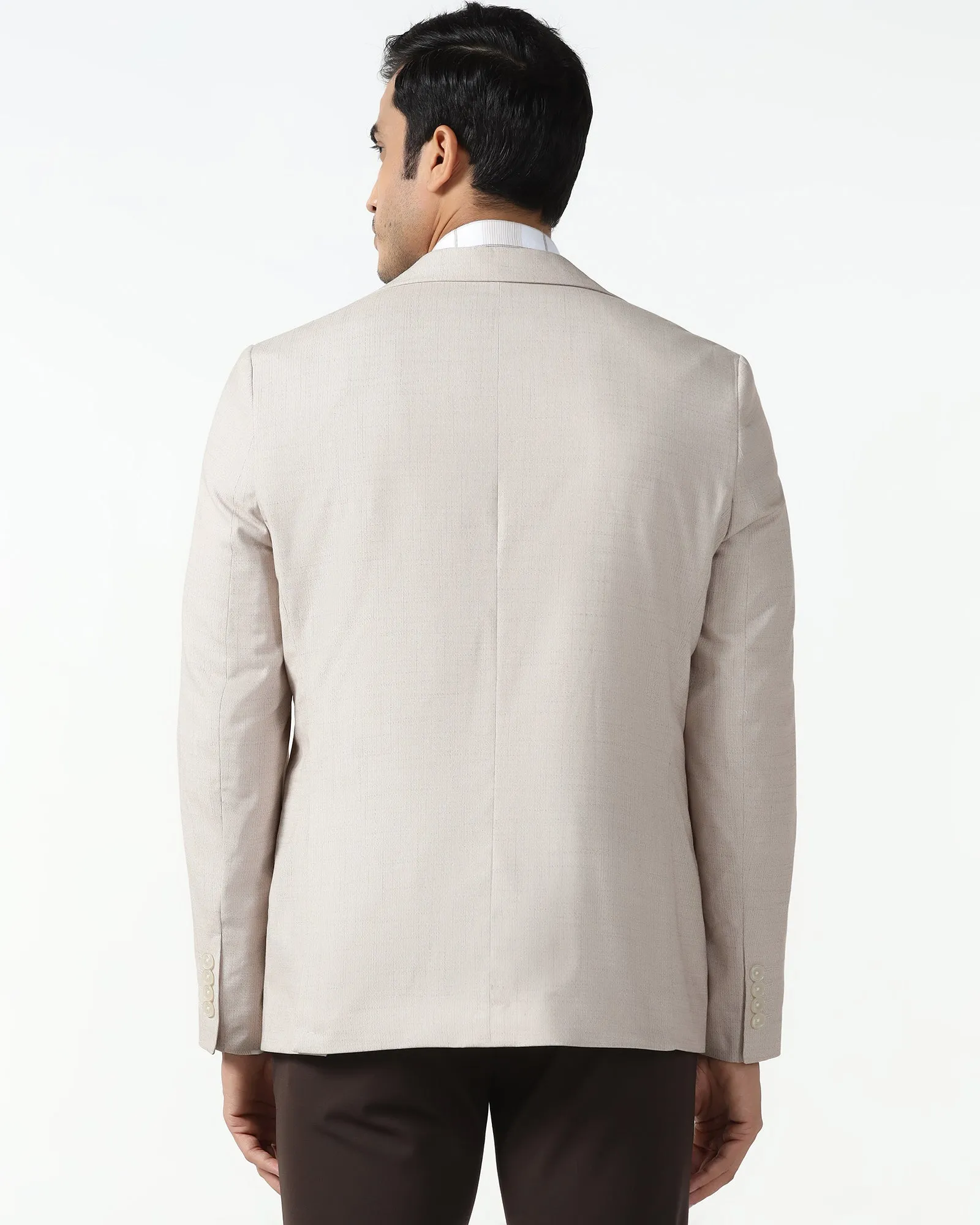 Formal Beige Textured Blazer - Barca High Neck
