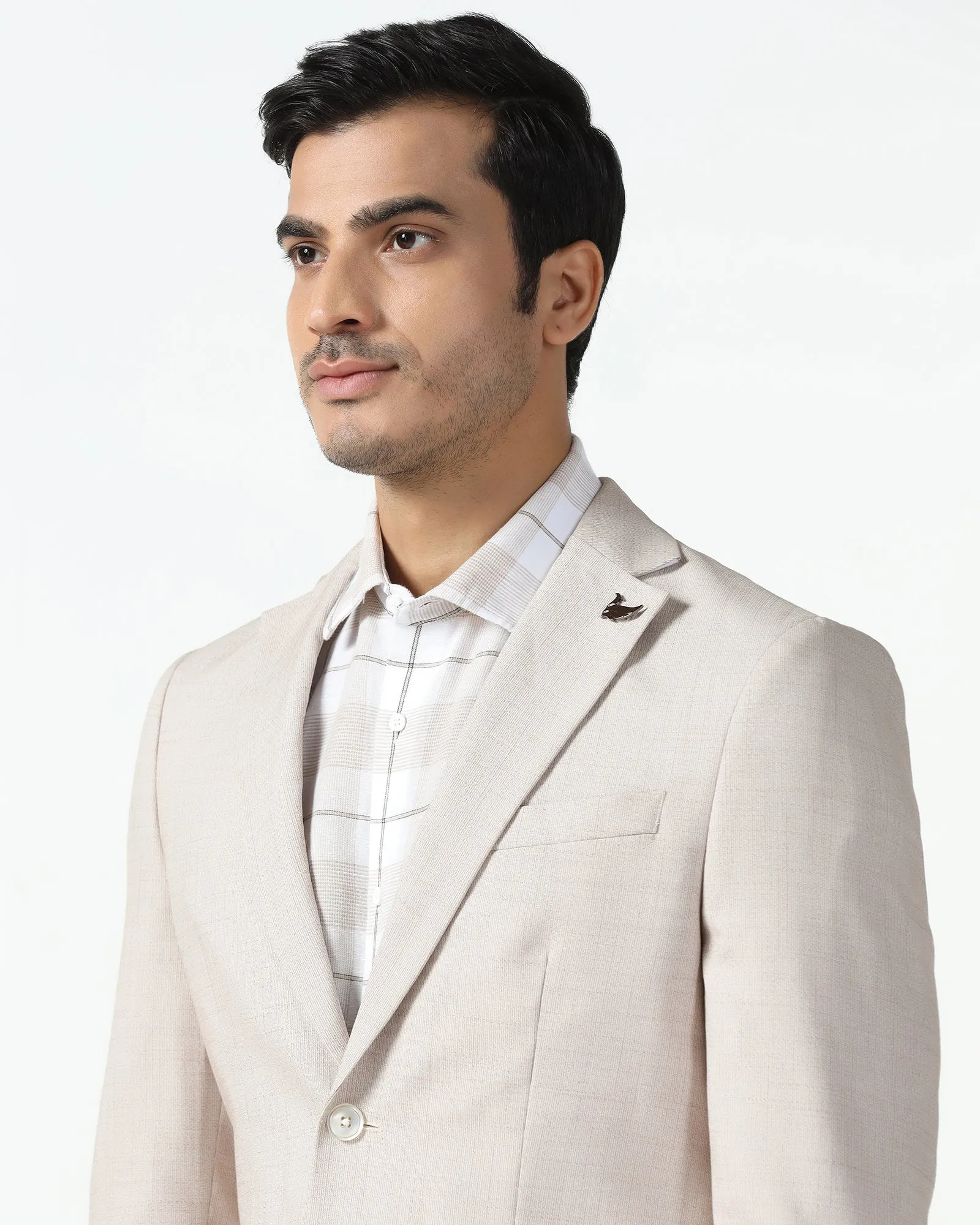 Formal Beige Textured Blazer - Barca SeamlessBonding