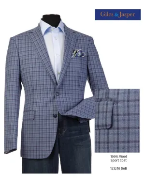 Breathable Softshell Layer Anti Pilling Giles & Jasper Super 120's Wool  Sportcoat in Blue Plaid