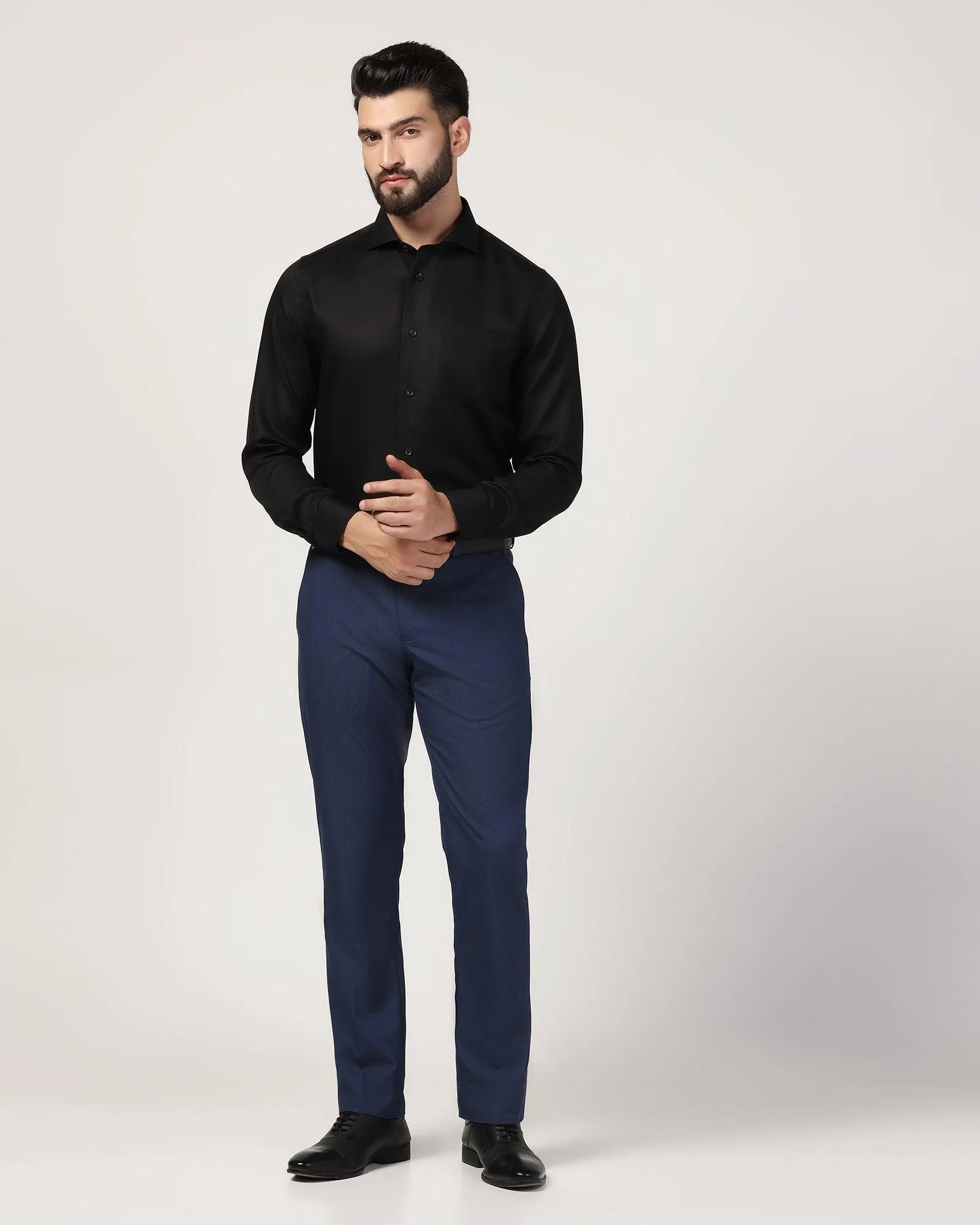 Timeless Appeal Temp Tech Slim Comfort B-95 Formal Navy Textured Trouser - Duke
