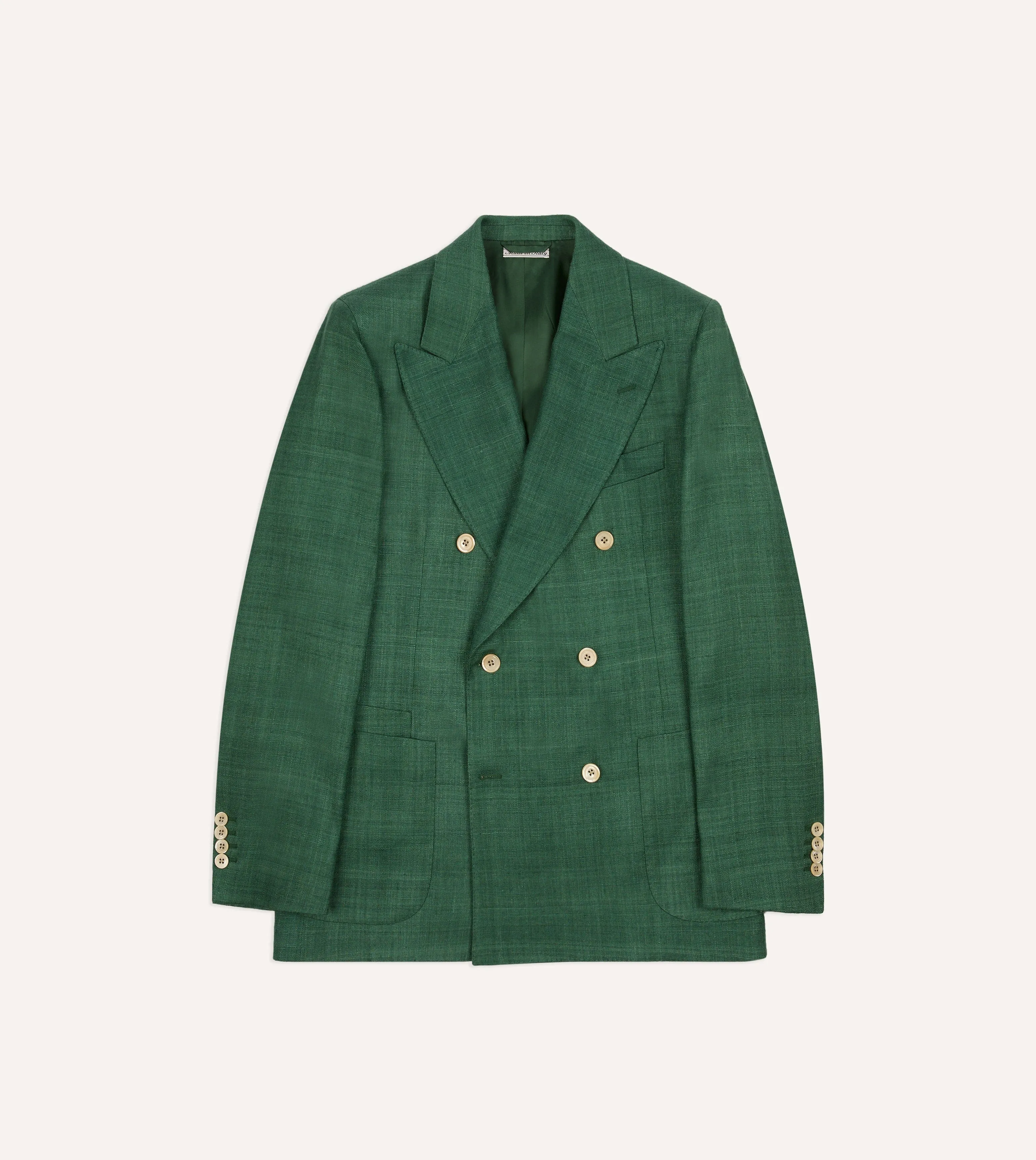 Relaxed Daily Style Tapered Hem Green Tussah Silk Double-Breasted Evening Jacket