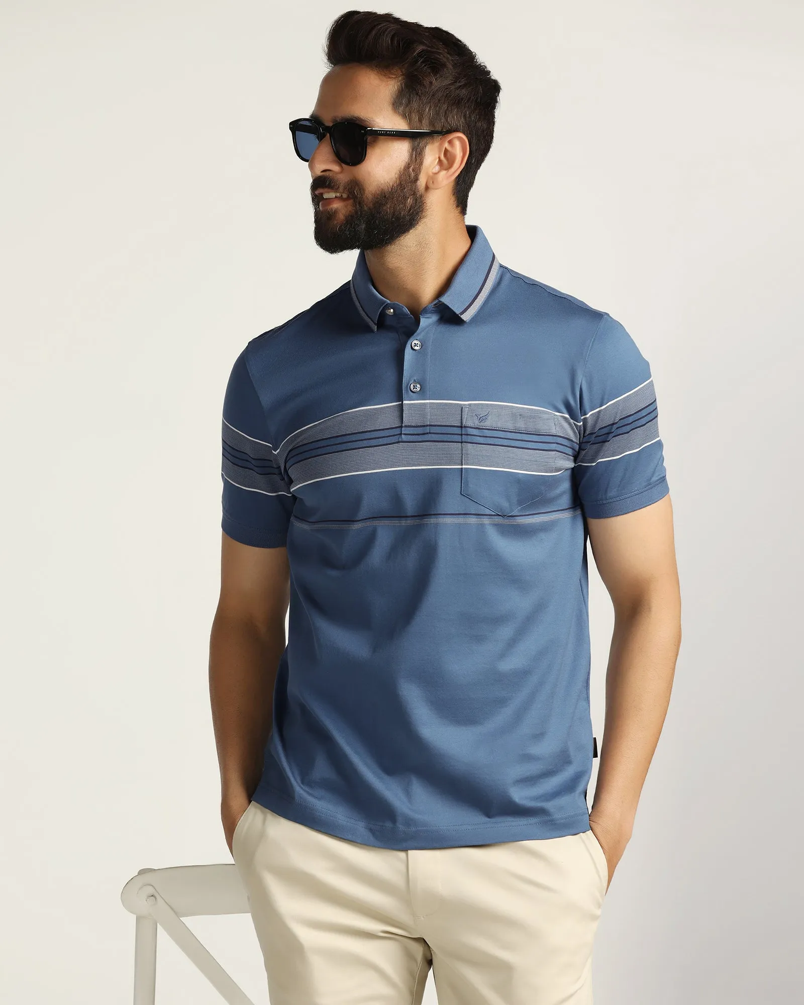 Fashionable Layers Trendy Layer Polo Blue Topaz Stripe T-Shirt - Cetus